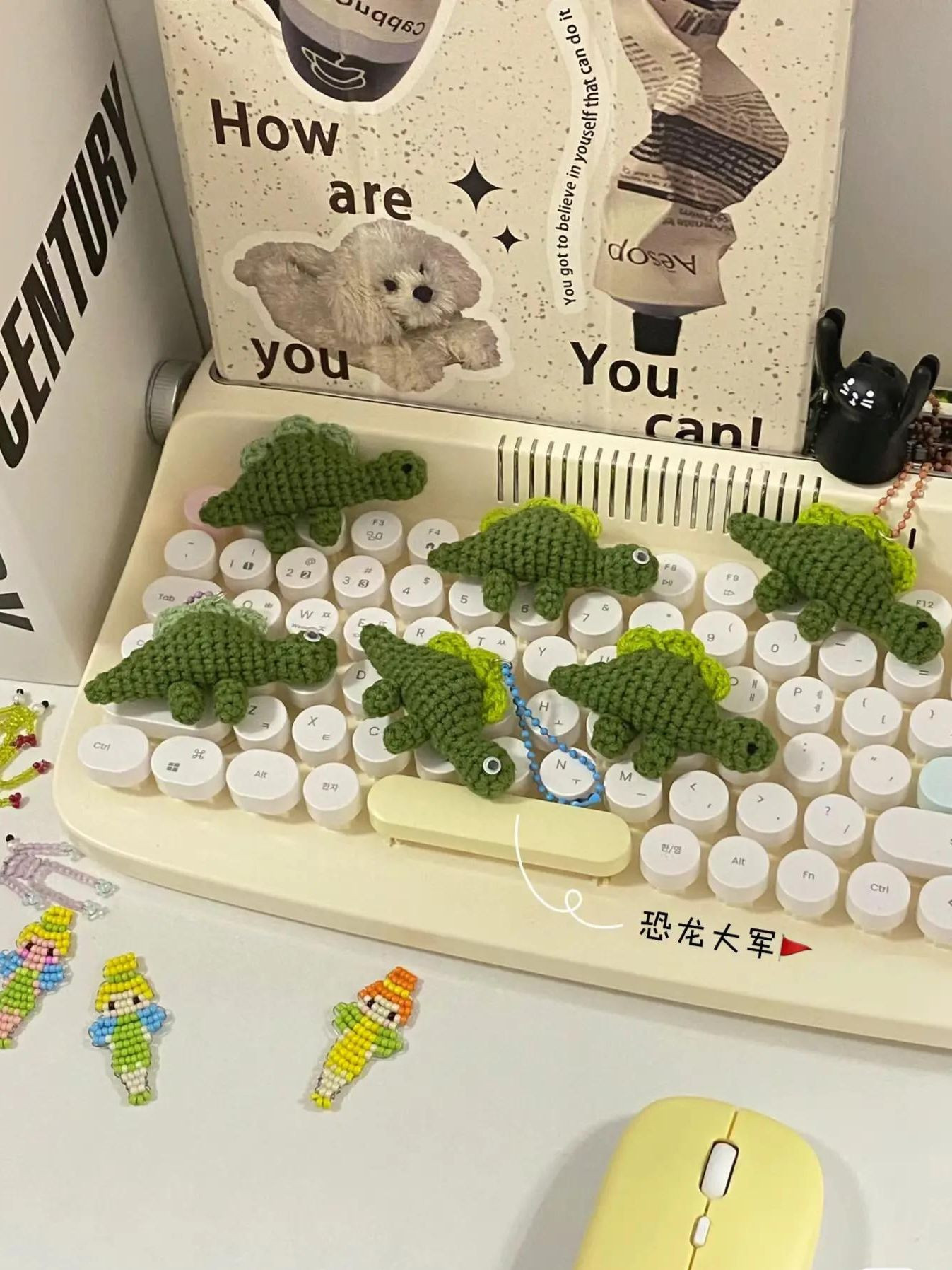 Chart móc len khủng long mini màu xanh lá dễ thương