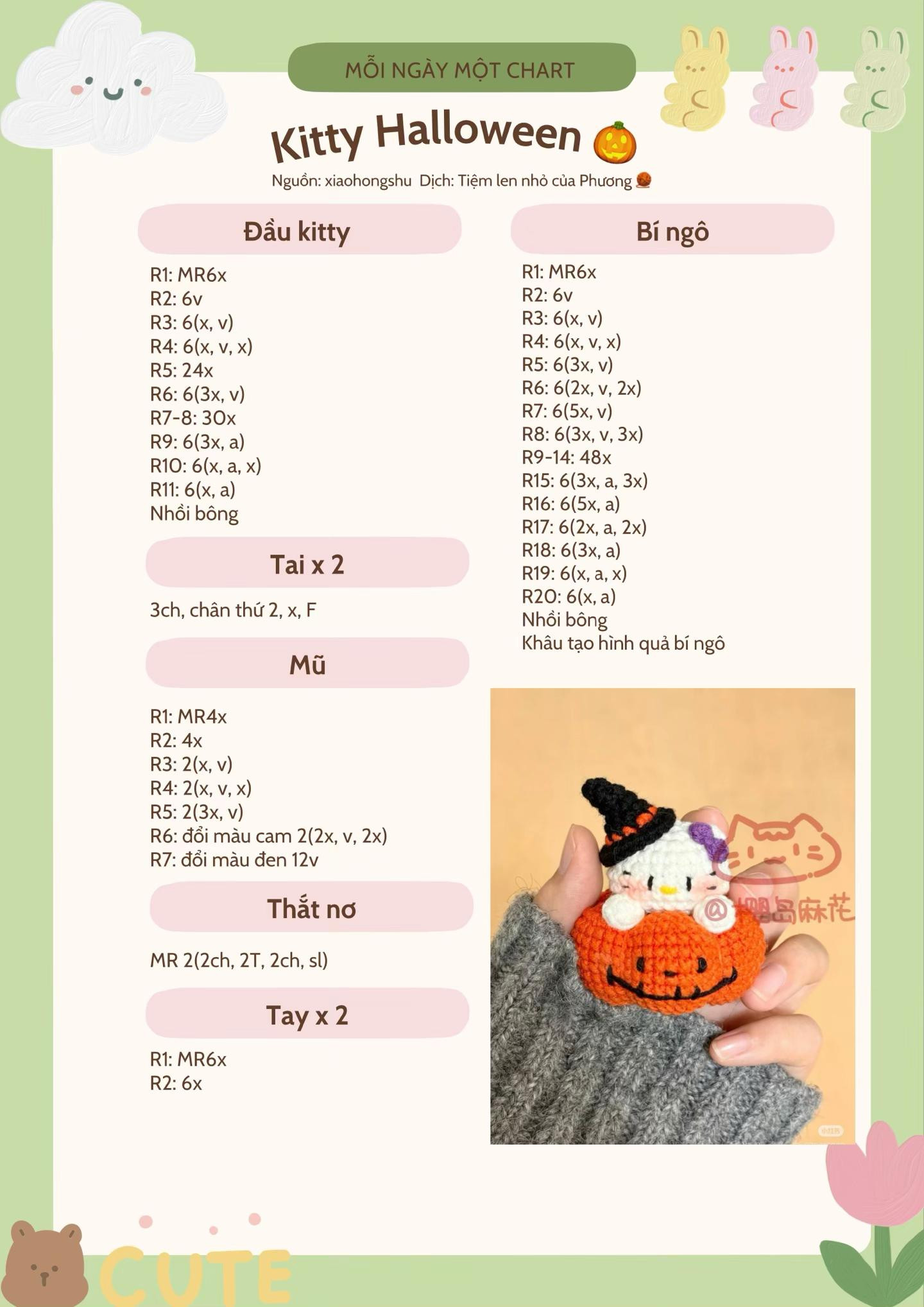 Chart Móc Len Kitty Halloween Ngồi Trên Bí Ngô