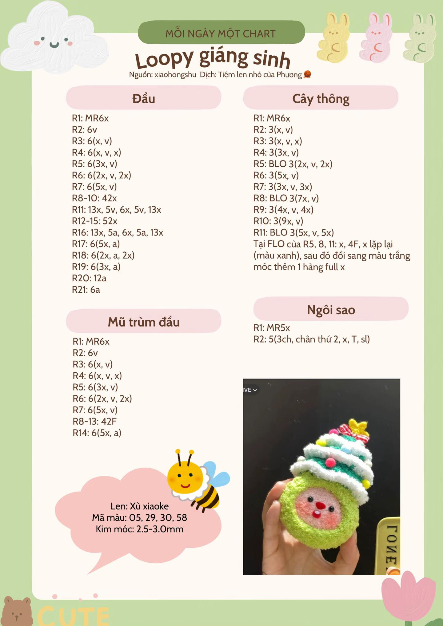 Chart Móc Len Loopy Giáng Sinh Dáng Cây Thông