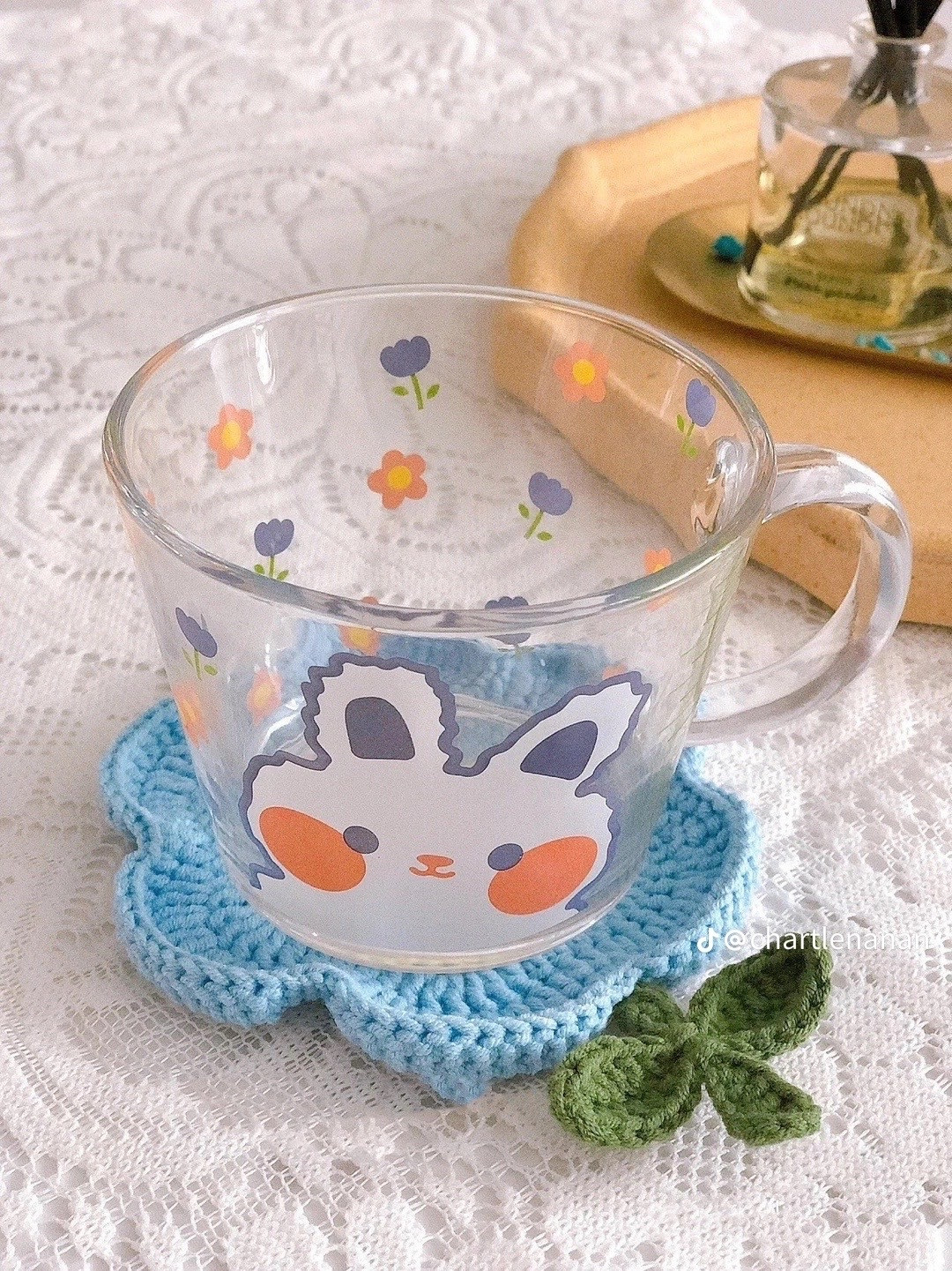 Chart Móc Len Lót Ly Hình Bông Hoa Màu Sắc