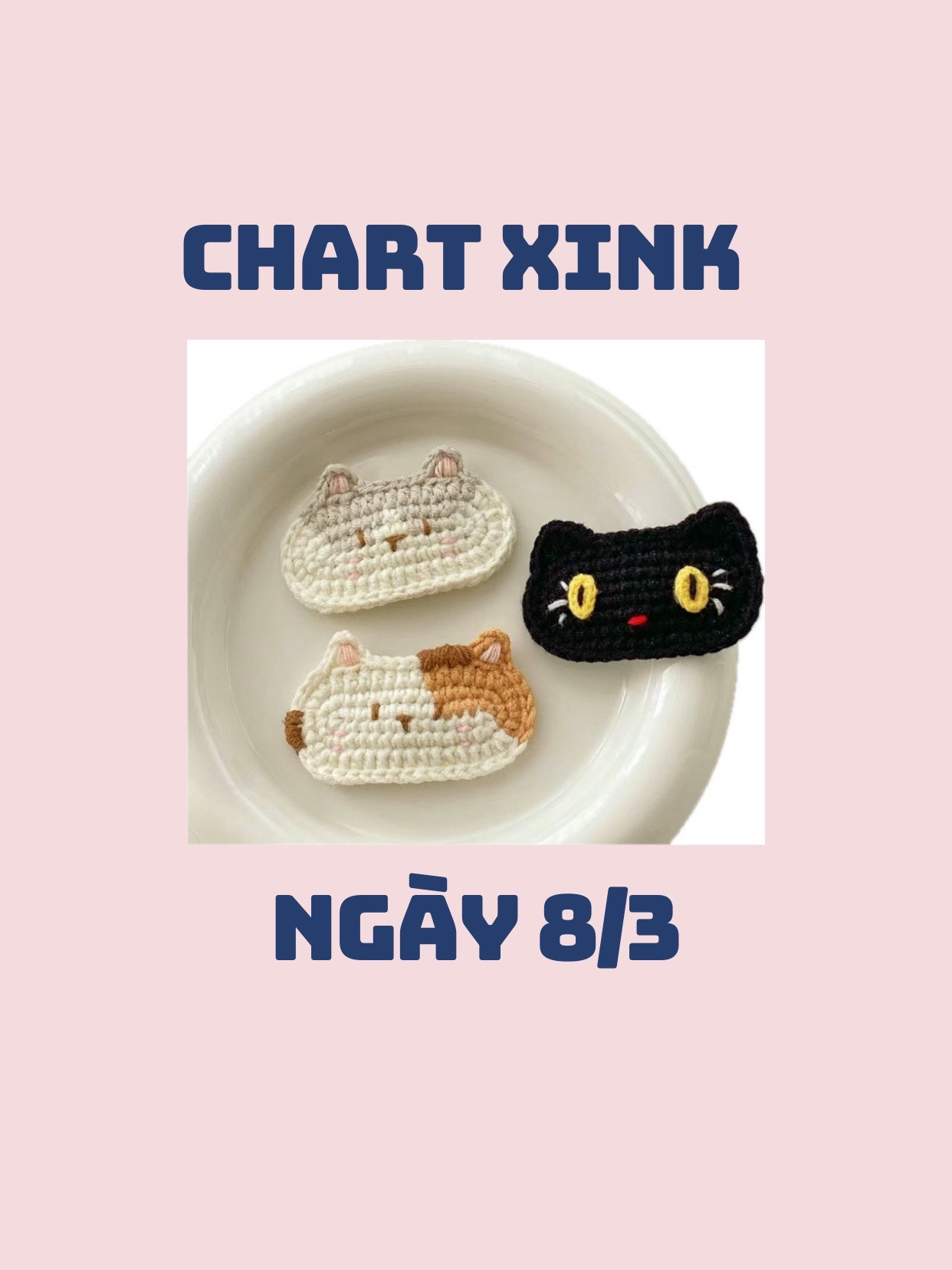 Chart móc len mặt mèo xám trắng dễ thương