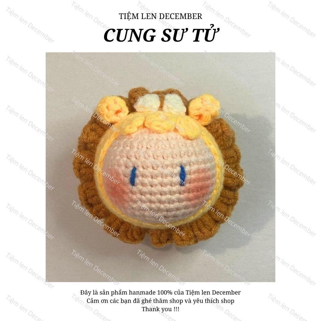 Chart móc len mặt Sư Tử dễ thương màu nâu vàng