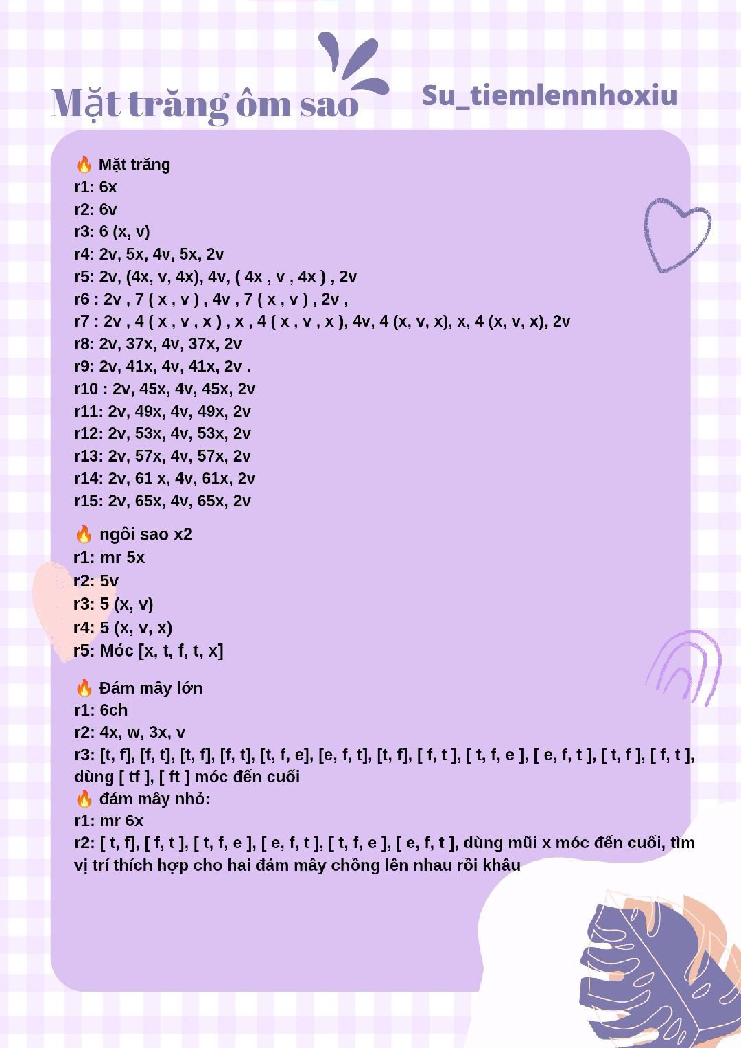 Chart móc len Mặt trăng ôm sao dễ thương