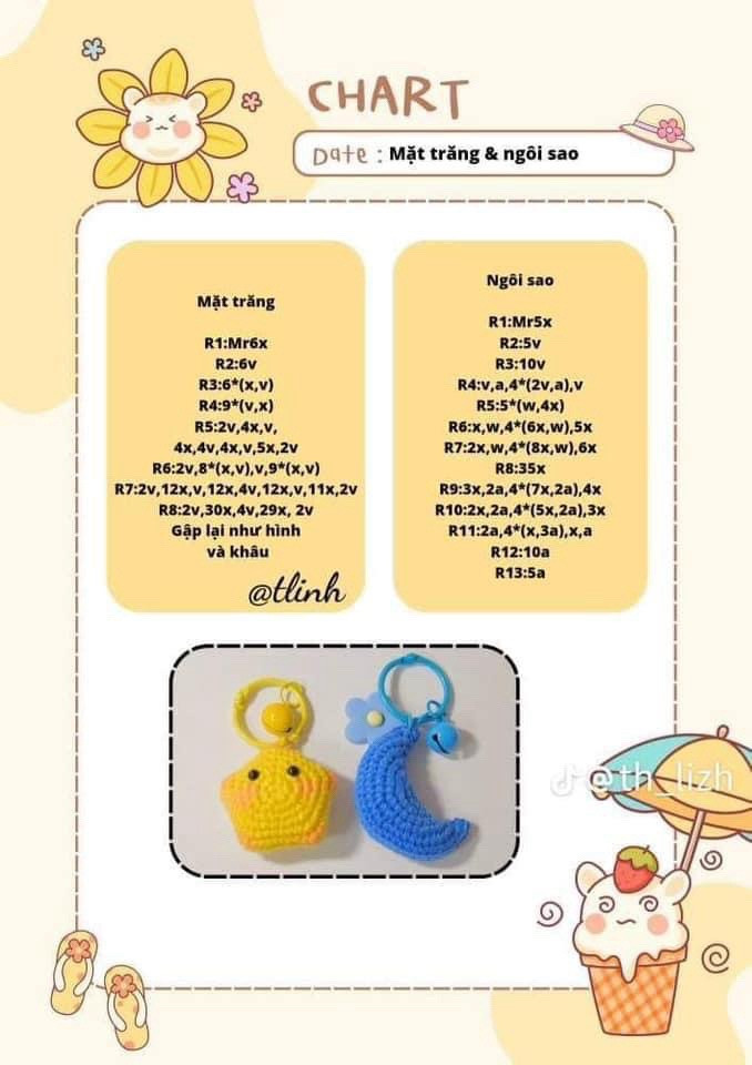 Chart móc len Mặt trăng và Ngôi sao dễ thương