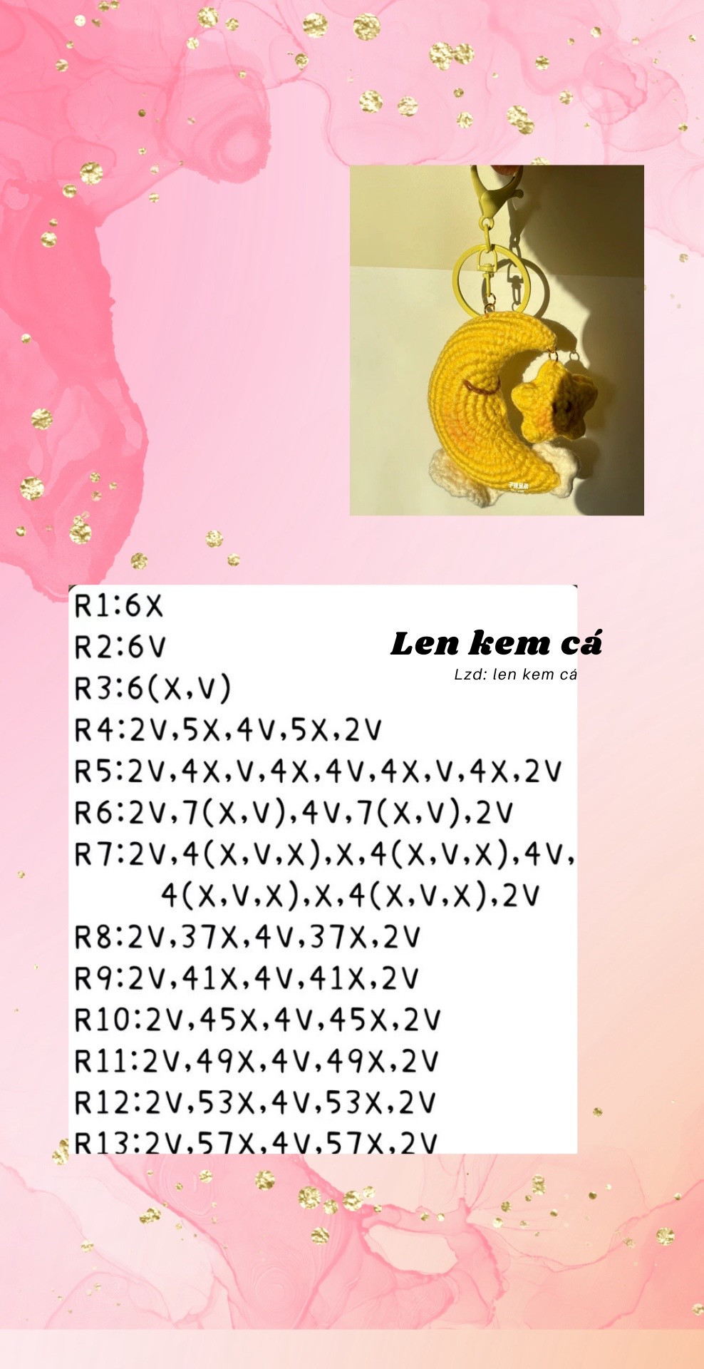 Chart móc len mặt trăng và ngôi sao màu vàng dễ thương