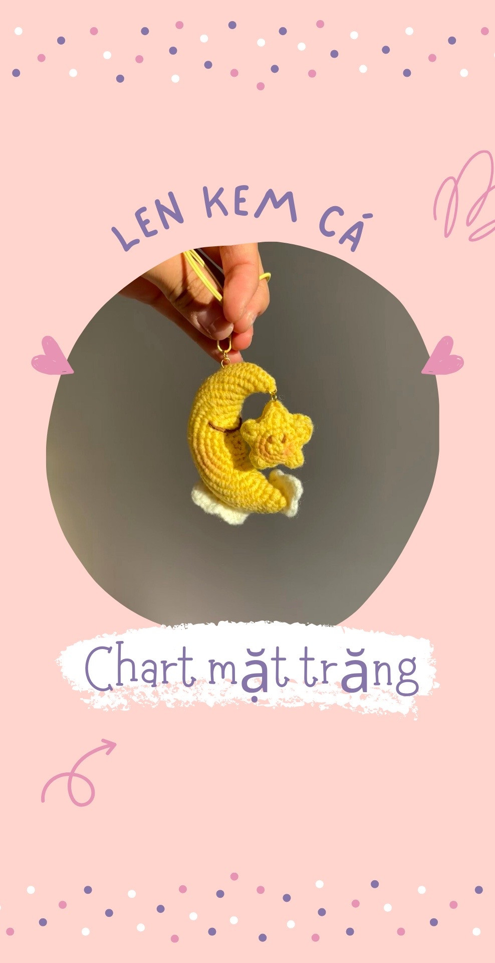 Chart móc len mặt trăng và ngôi sao màu vàng dễ thương