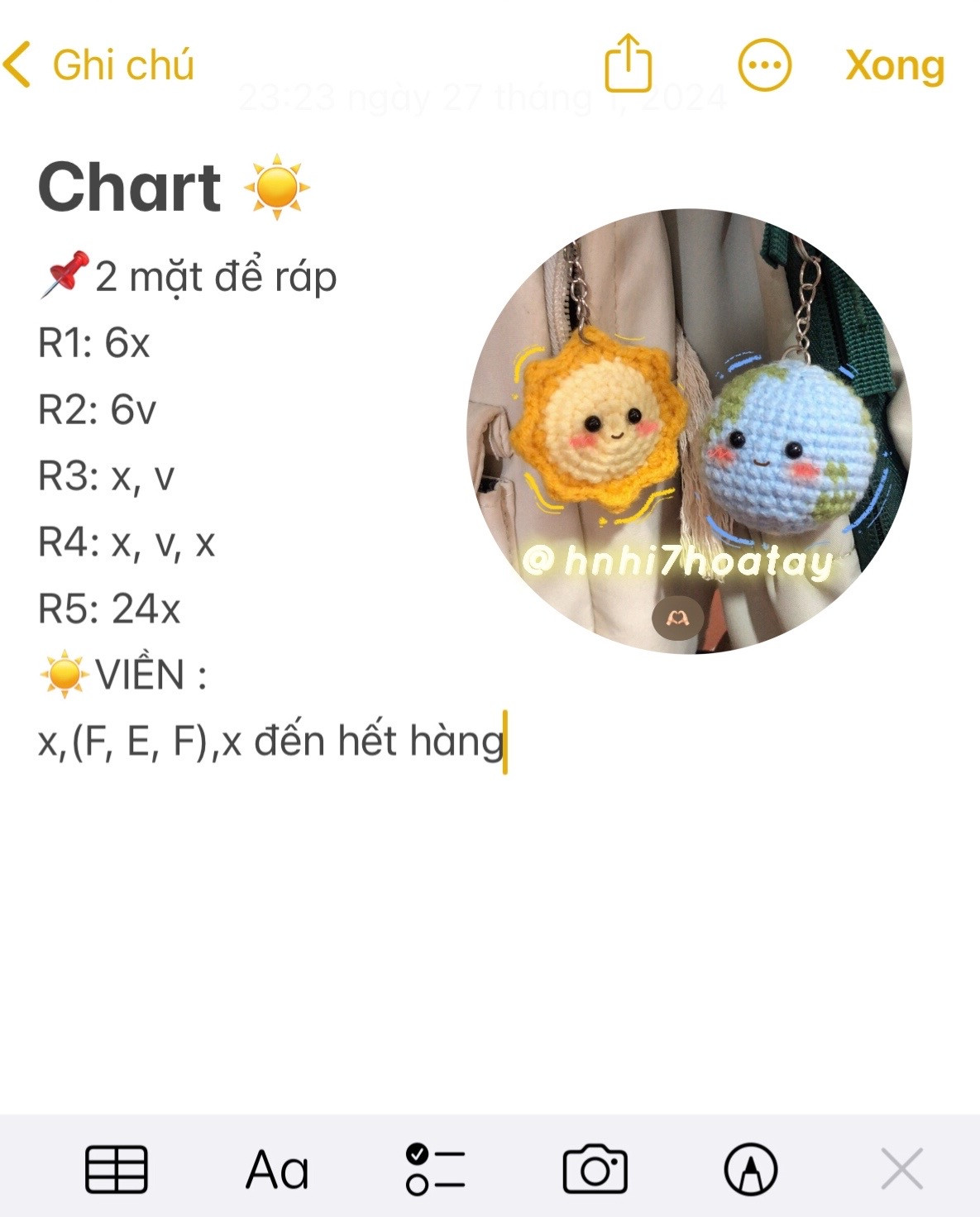 Chart móc len mặt trời dễ thương