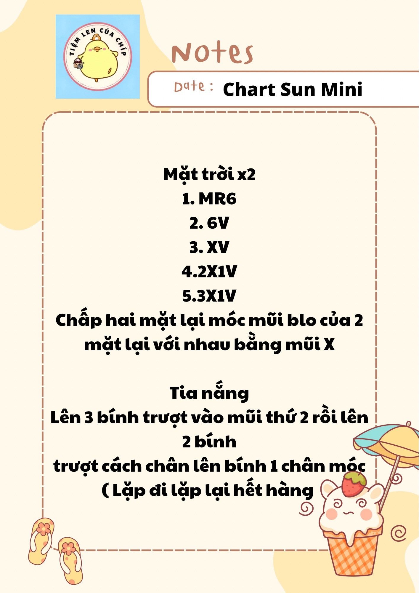 Chart Móc Len Mặt Trời Mini - Hướng Dẫn Chi Tiết