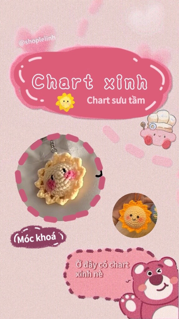 Chart móc len mặt trời mini và mặt trời to, hướng dẫn chi tiết từng hàng