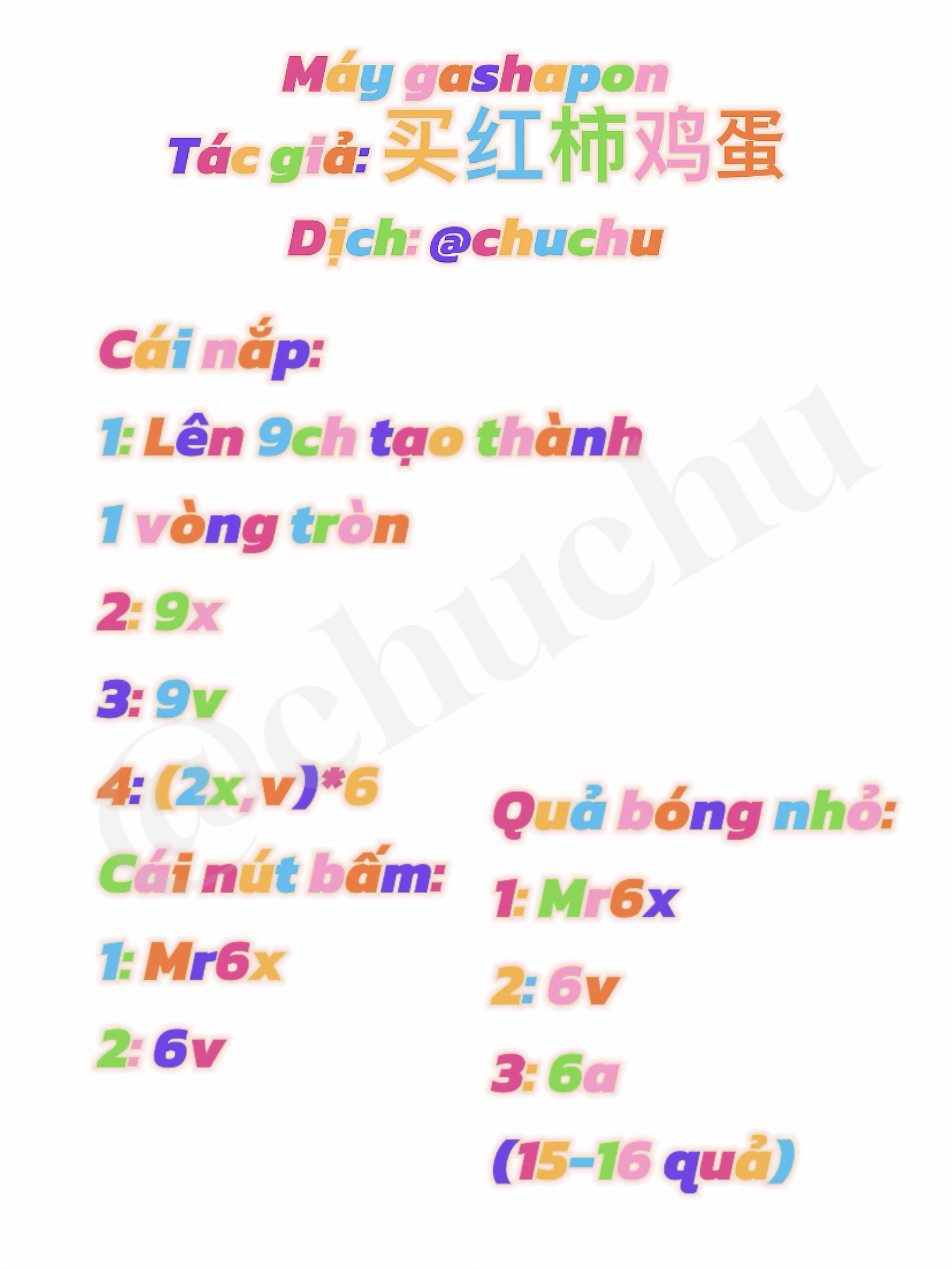 Chart móc len máy gashapon (Gashapon machine) với hướng dẫn chi tiết từng phần