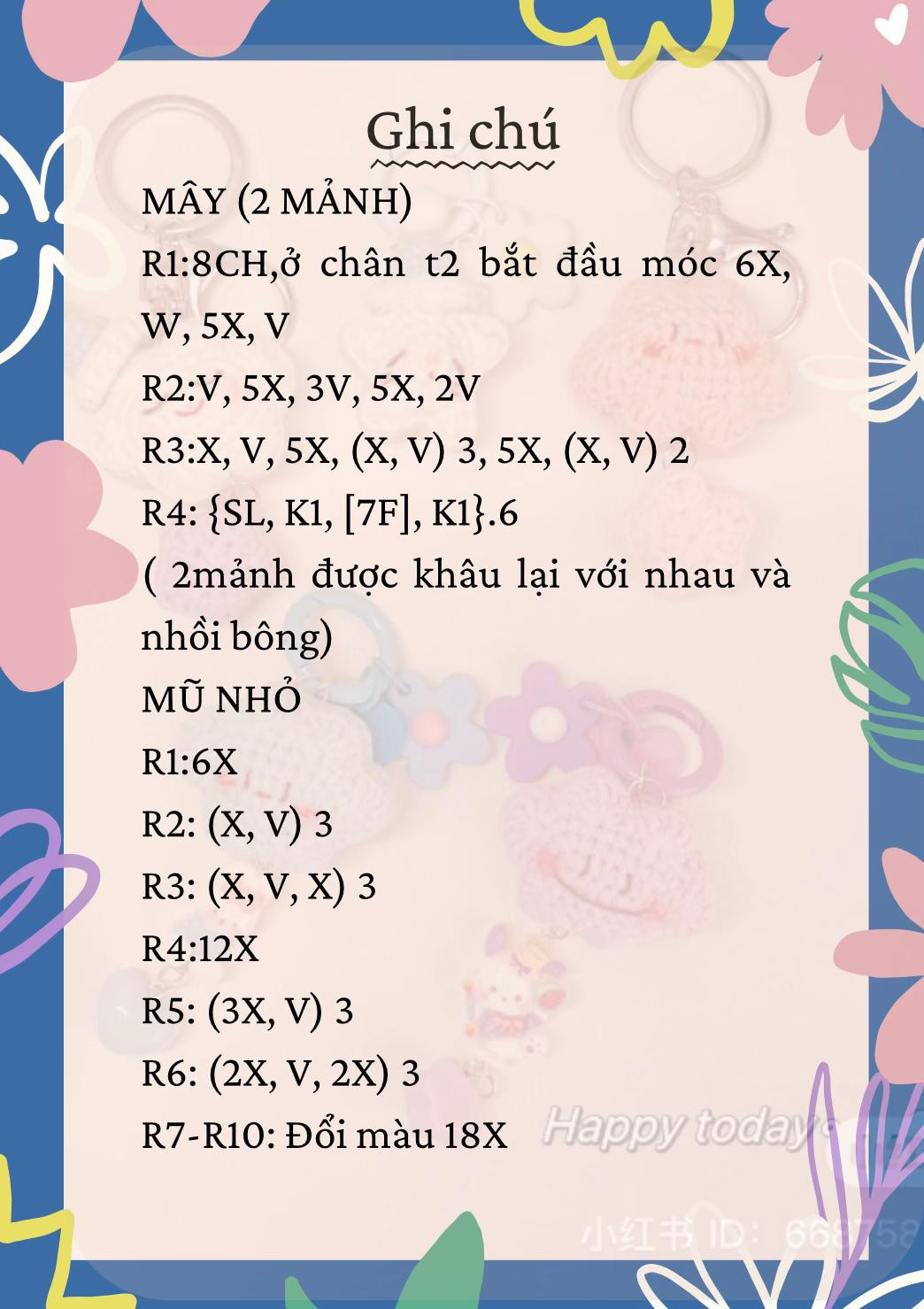 Chart móc len Mây và Sao màu pastel dễ thương