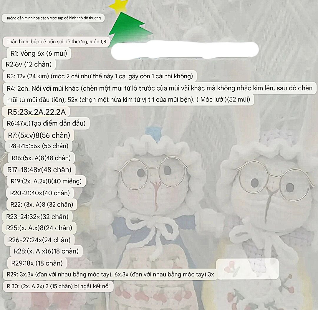 Chart Móc Len Mẹ Thỏ: Hướng dẫn chi tiết cách móc búp bê thỏ dễ thương với mũ tạp dề, kính mắt và váy hoa