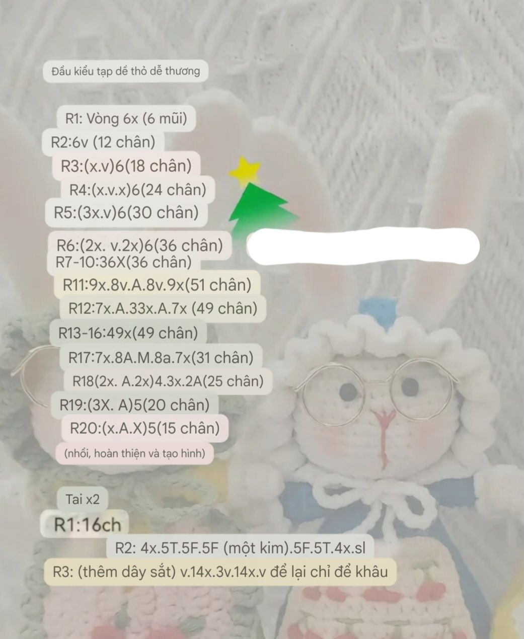 Chart Móc Len Mẹ Thỏ: Hướng dẫn chi tiết cách móc búp bê thỏ dễ thương với mũ tạp dề, kính mắt và váy hoa