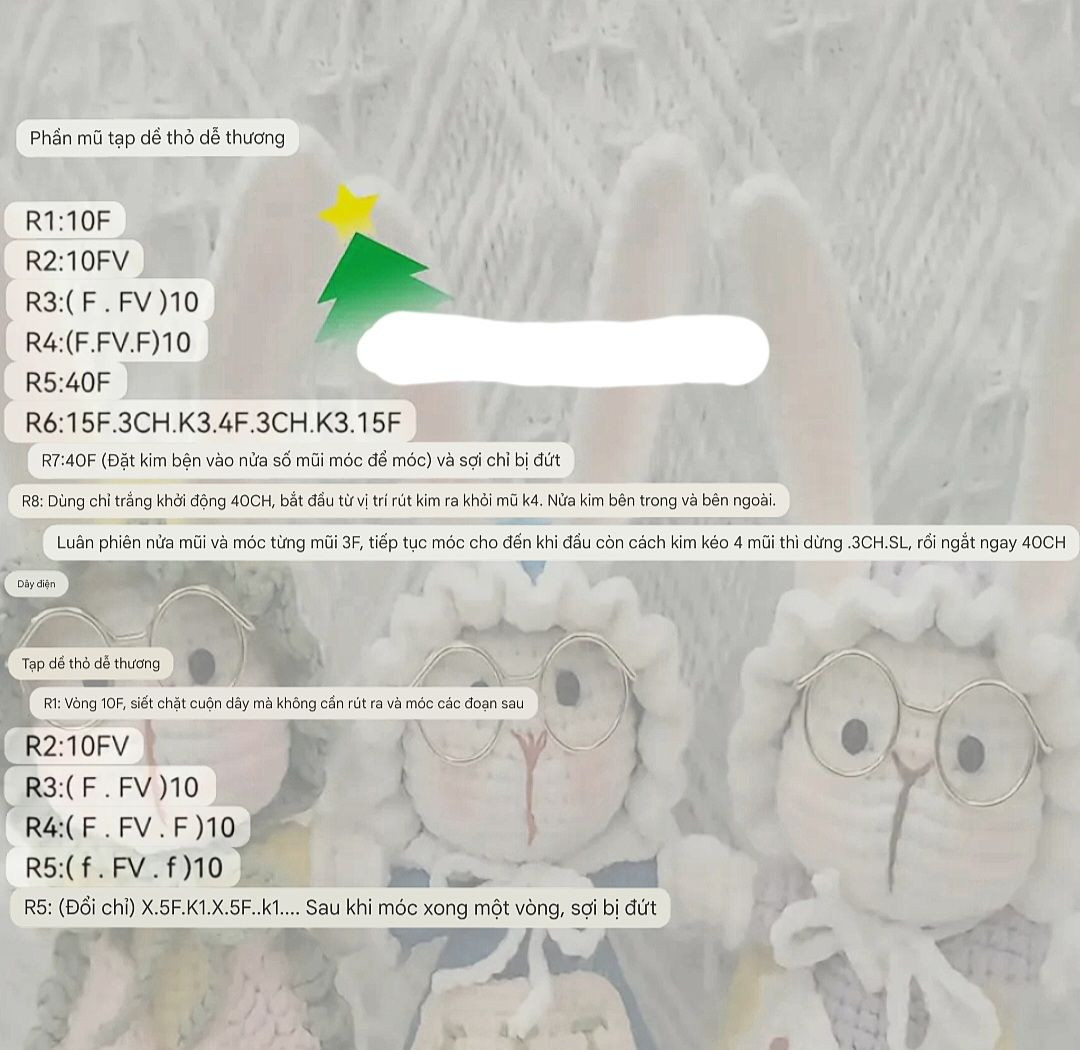 Chart Móc Len Mẹ Thỏ: Hướng dẫn chi tiết cách móc búp bê thỏ dễ thương với mũ tạp dề, kính mắt và váy hoa