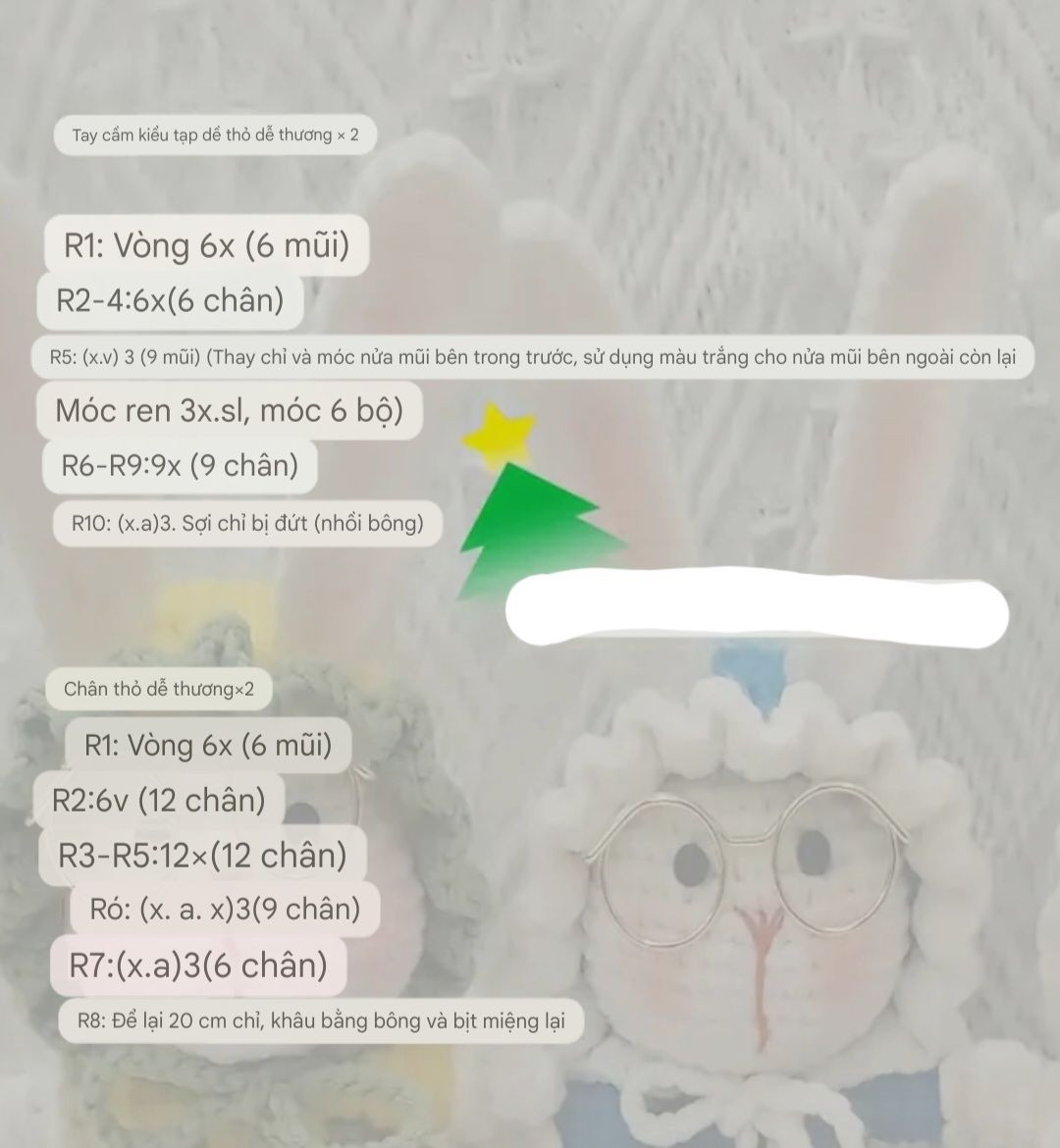 Chart Móc Len Mẹ Thỏ: Hướng dẫn chi tiết cách móc búp bê thỏ dễ thương với mũ tạp dề, kính mắt và váy hoa