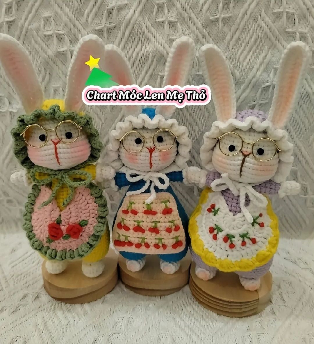 Chart Móc Len Mẹ Thỏ: Hướng dẫn chi tiết cách móc búp bê thỏ dễ thương với mũ tạp dề, kính mắt và váy hoa