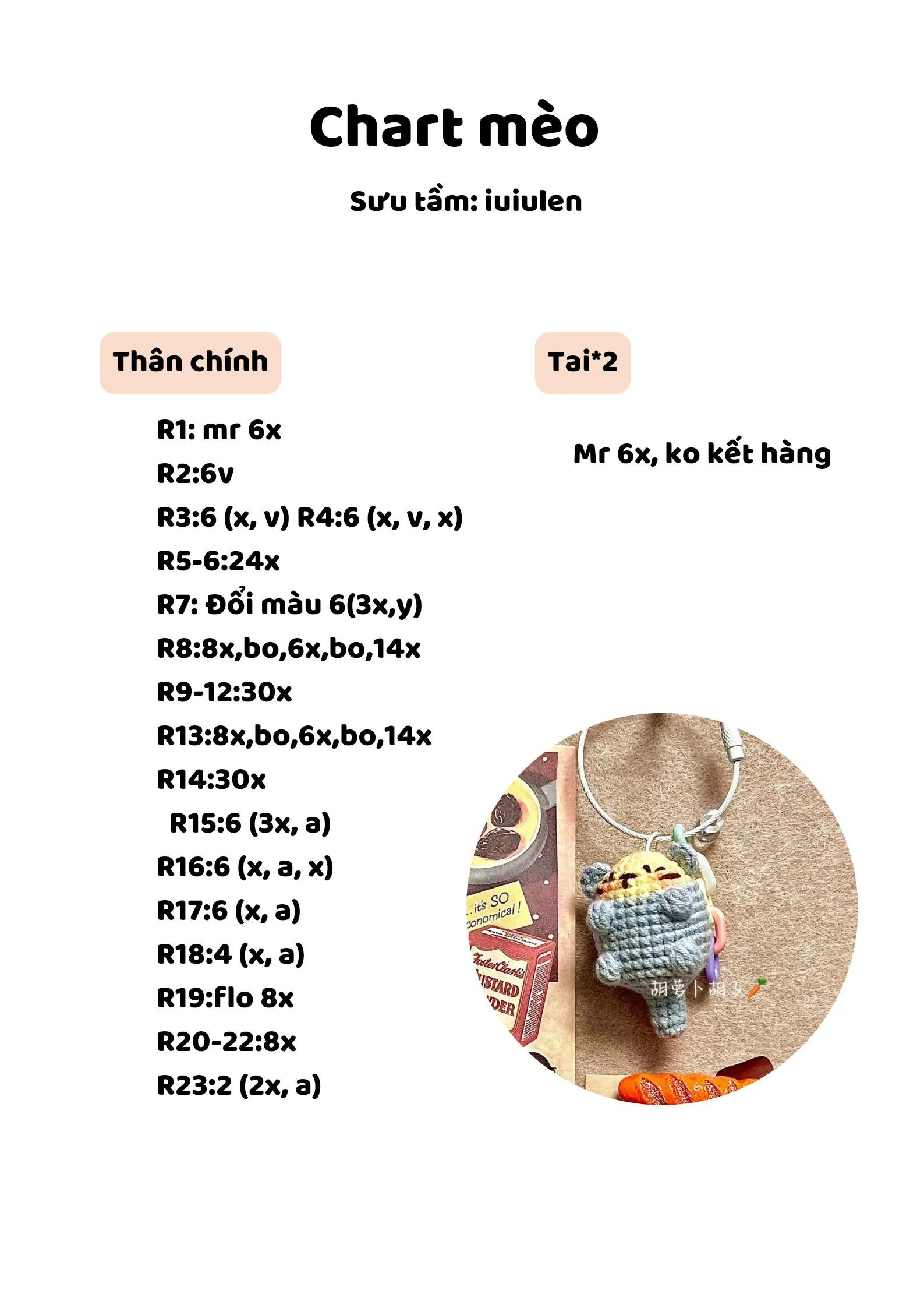 Chart móc len mèo con dễ thương nhiều màu sắc