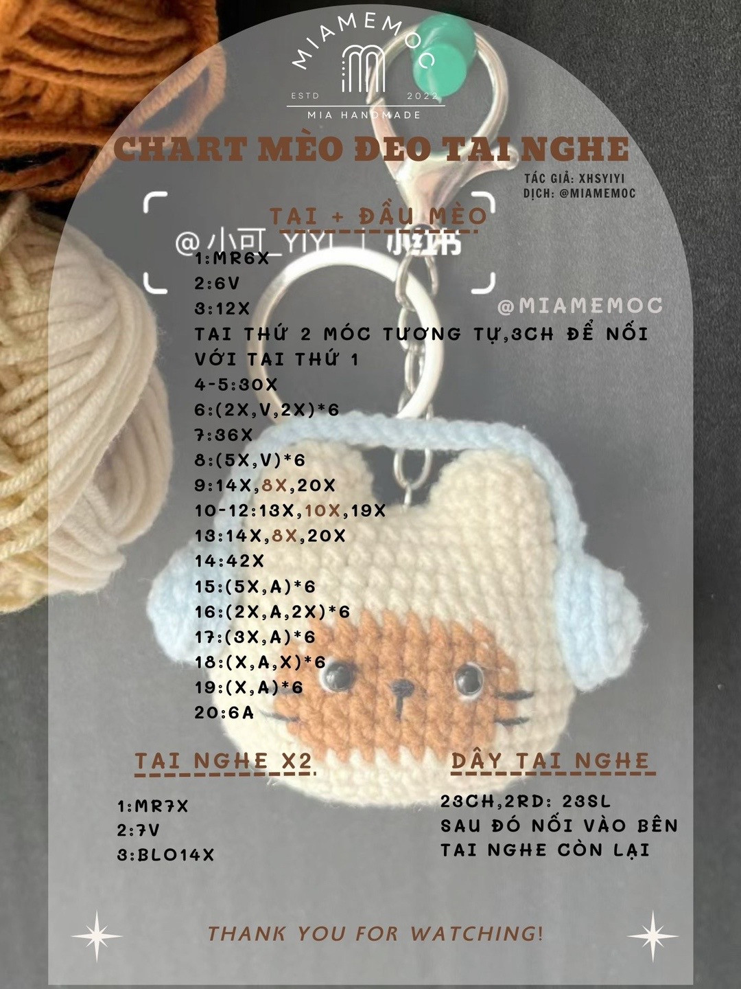 Chart móc len mèo đeo tai nghe dễ thương