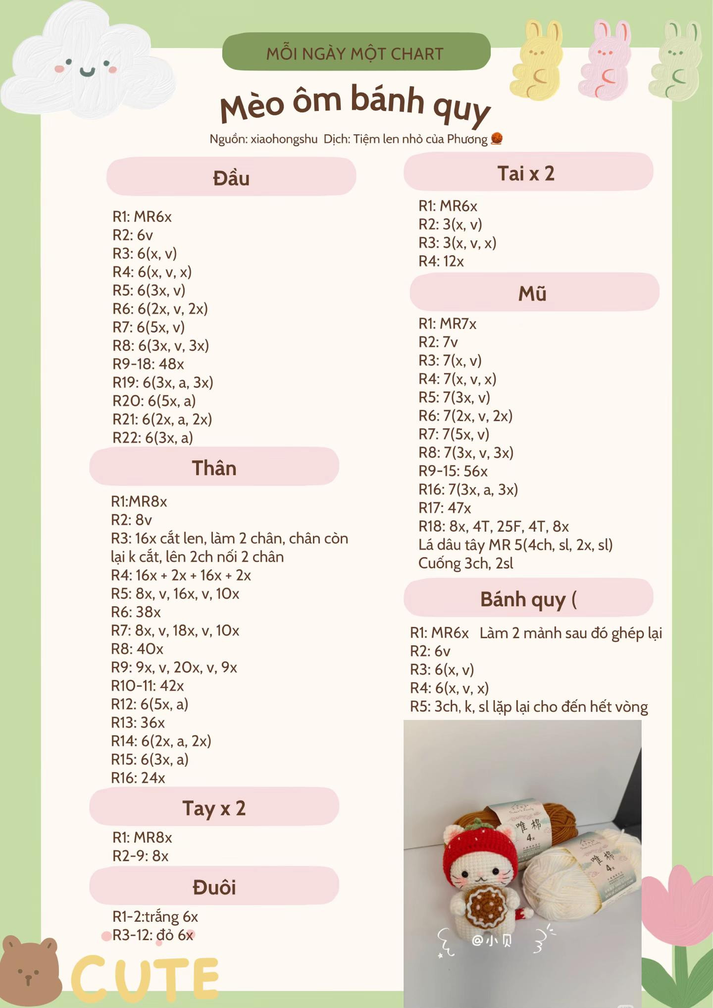 Chart Móc len: Mèo ôm bánh quy dễ thương