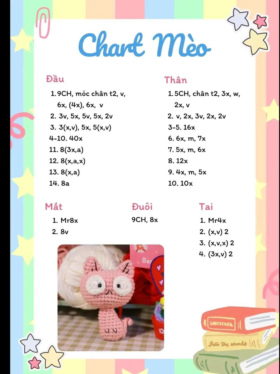 Chart Móc Len Mèo Pink Cute - Hướng Dẫn Chi Tiết