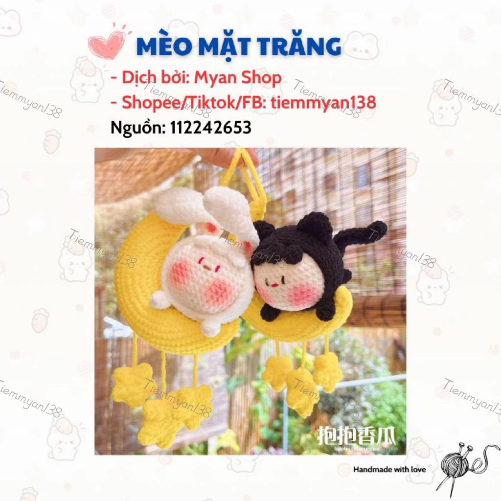 Chart Móc Len Miễn Phí: Búp bê Mèo Mặt Trăng và Thỏ Ngồi Tròn - Hướng dẫn từng hàng chi tiết