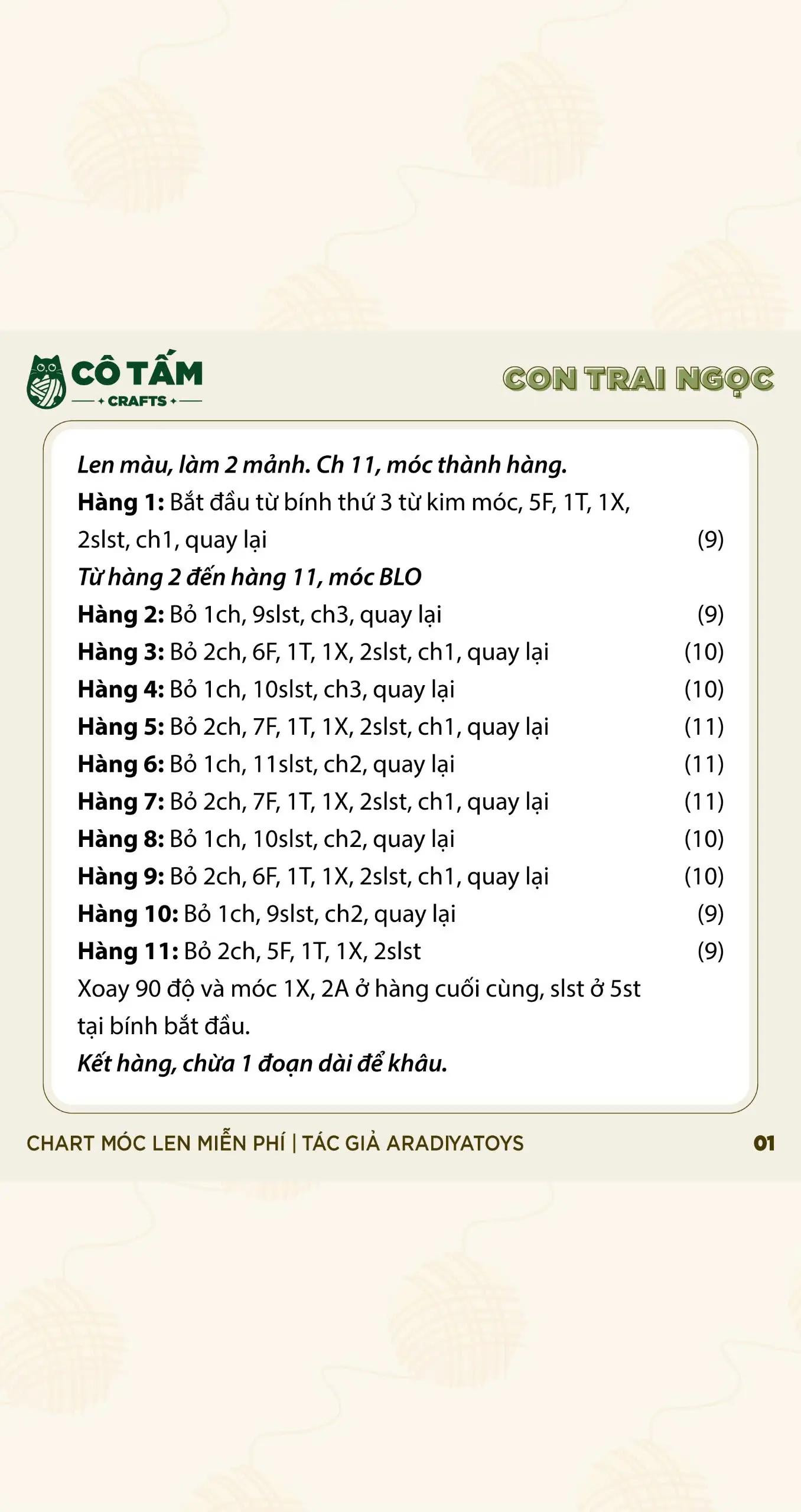 Chart Móc Len Miễn Phí: Con Nhạu (Con Trai Ngọc) - Tác Giả AradiyaToys