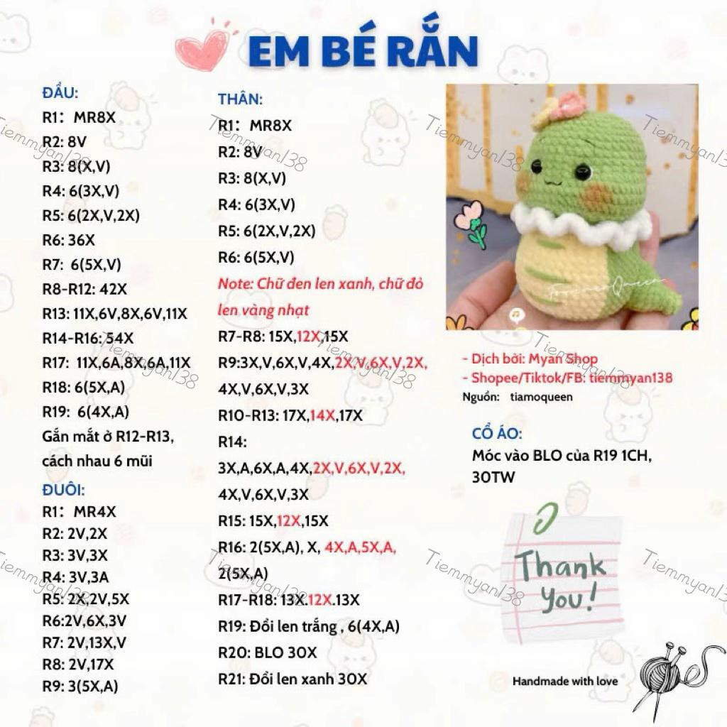 Chart móc len miễn phí Em Bé Rắn má phúng phính dễ thương màu xanh