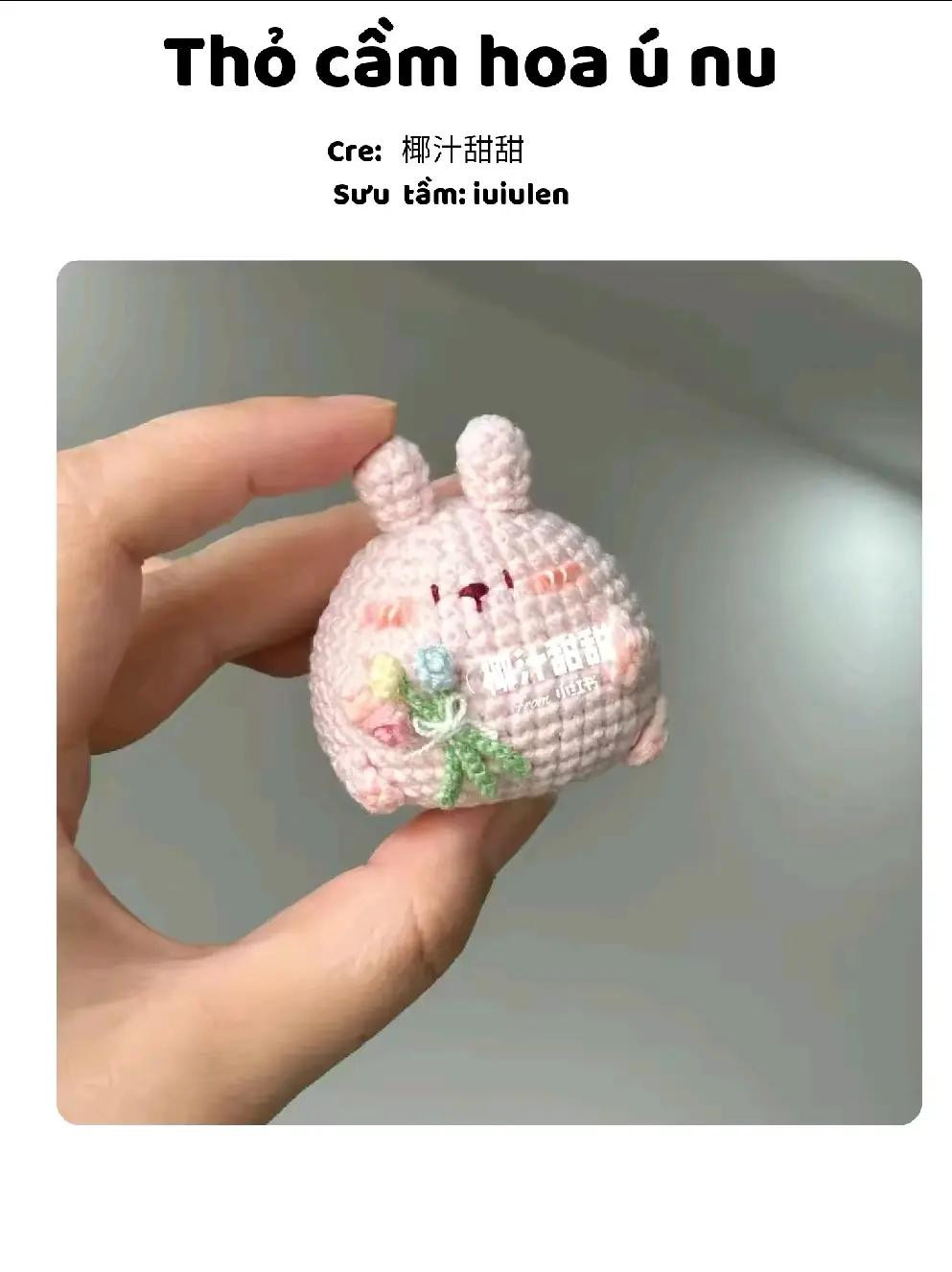 Chart móc len miễn phí Thỏ cầm hoa ú nu màu hồng dễ thương, hướng dẫn chi tiết từng hàng