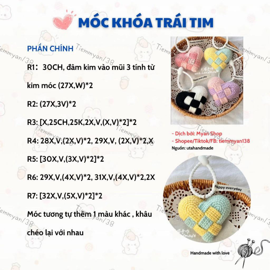 Chart Móc Len: Móc Khoá Trái Tim Dáng Xinh