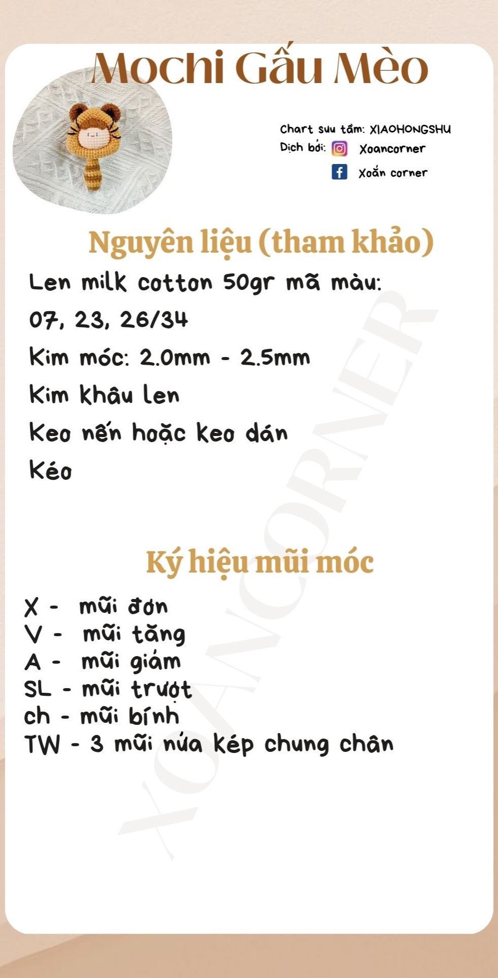 Chart móc len Mochi Gấu Mèo dễ thương