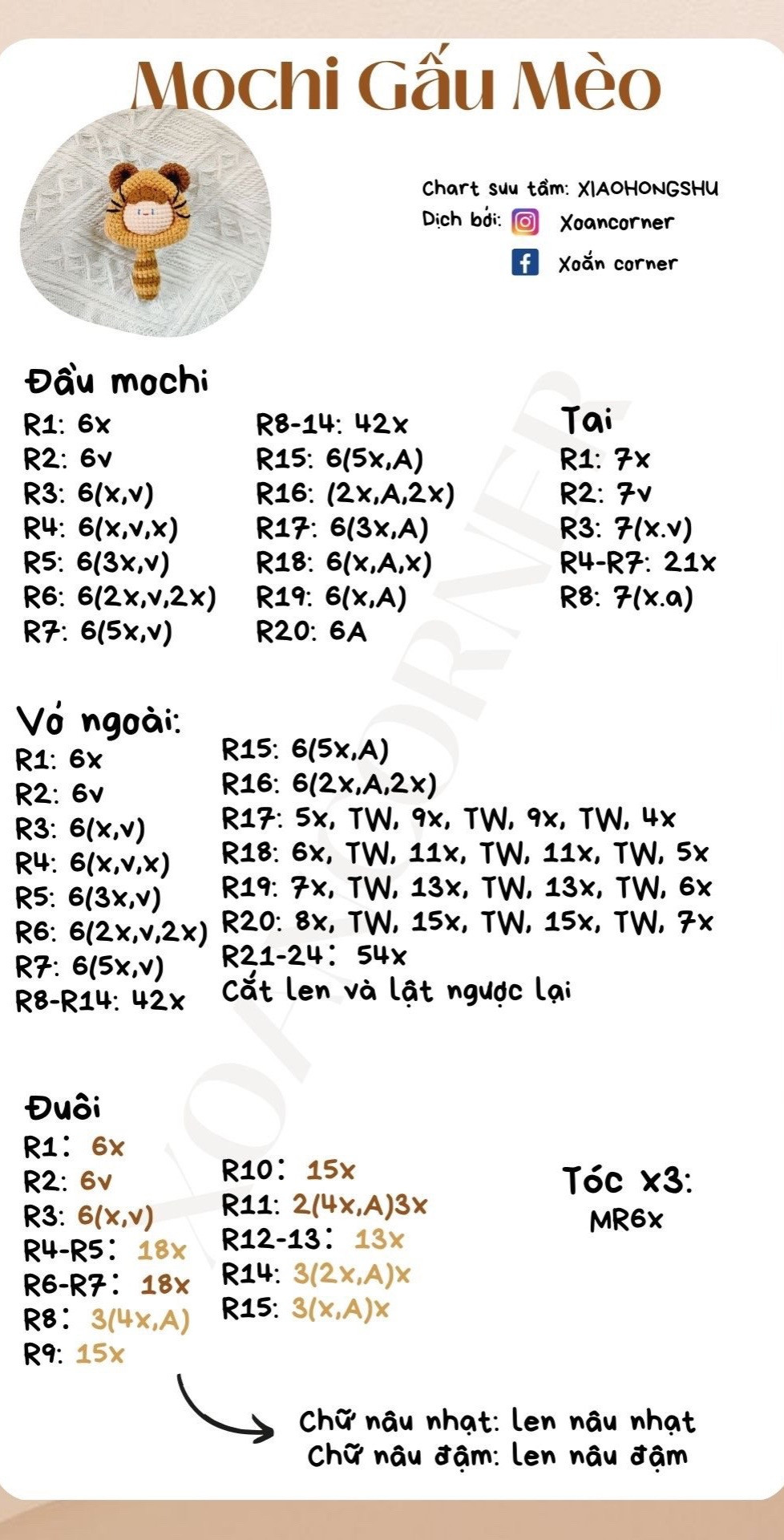 Chart móc len Mochi Gấu Mèo dễ thương