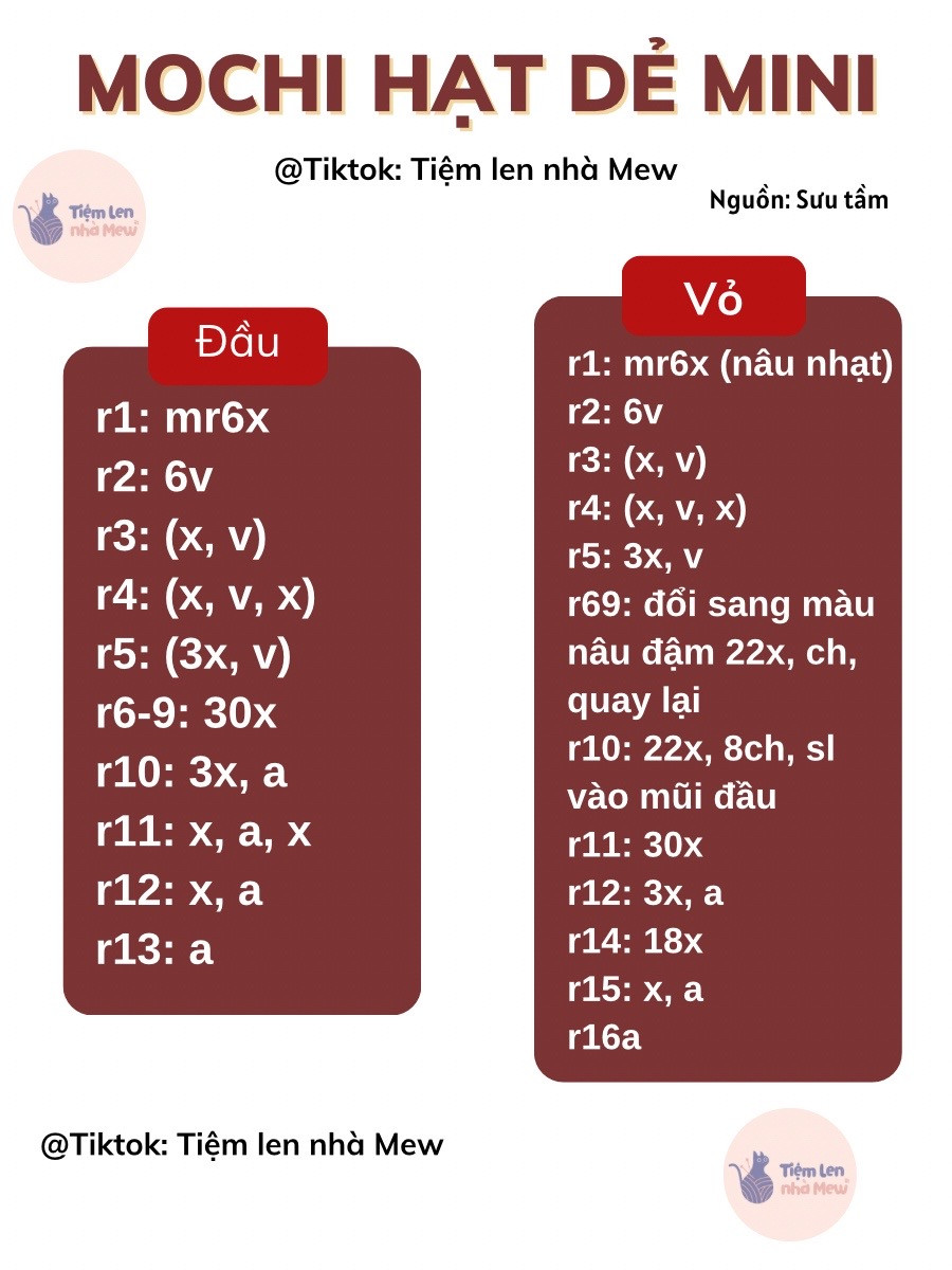 Chart móc len Mochi hạt dẻ mini dễ thương