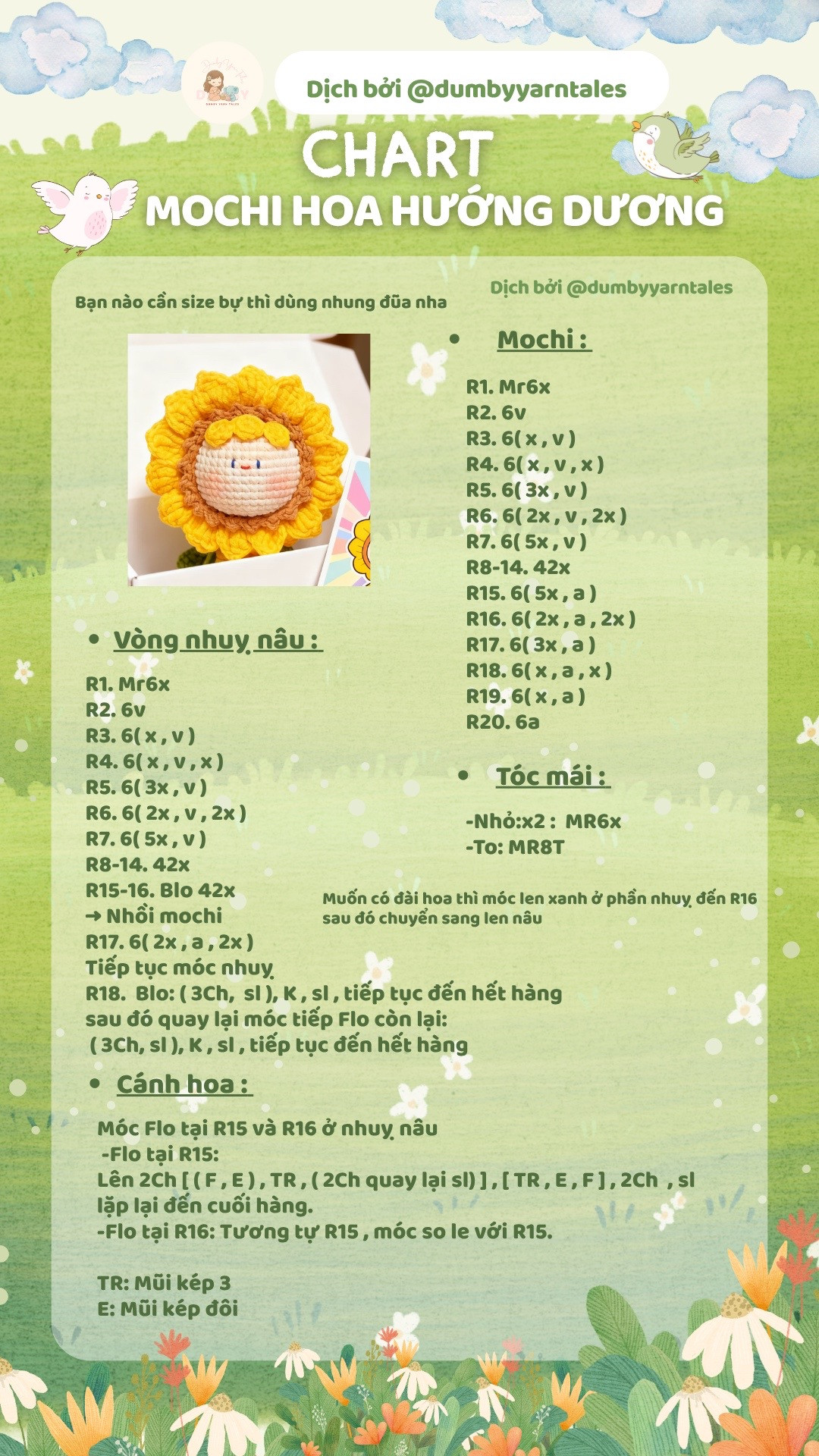Chart móc len Mochi Hoa Hướng Dương dễ thương