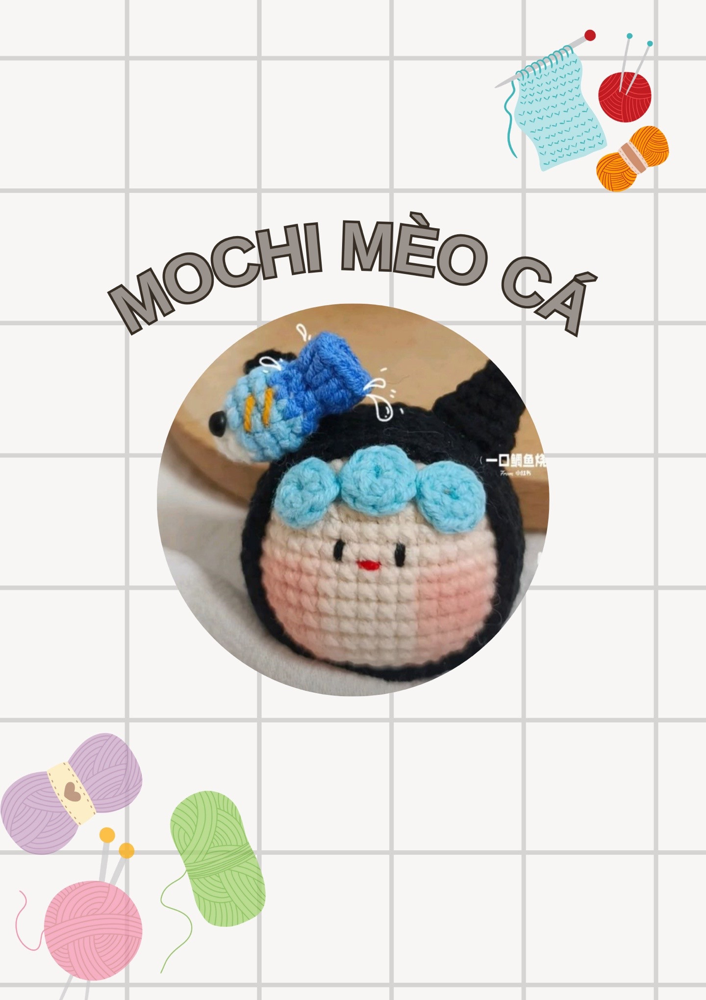 Chart móc len Mochi Mèo Cá dễ thương