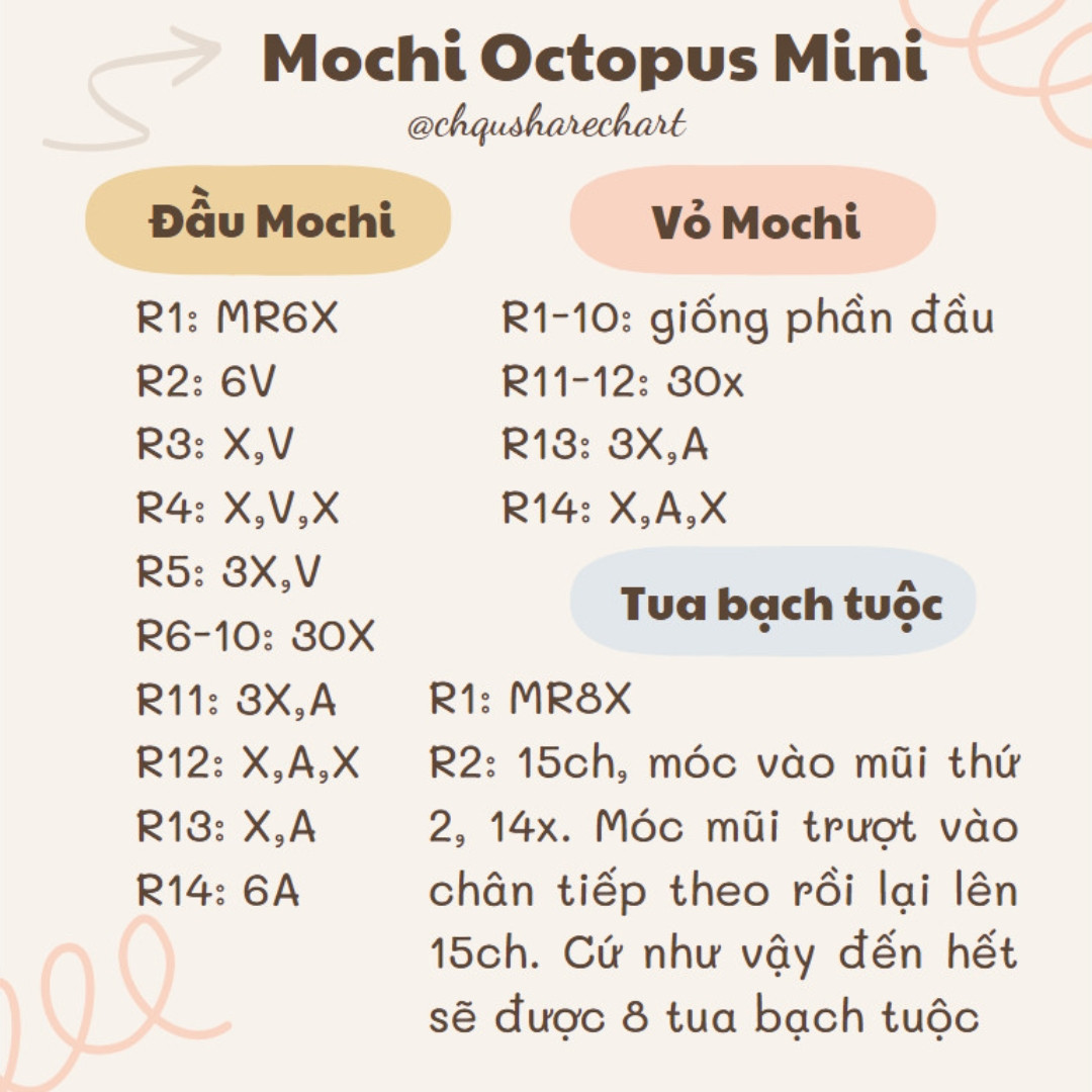 Chart móc len Mochi Octopus Mini dễ thương