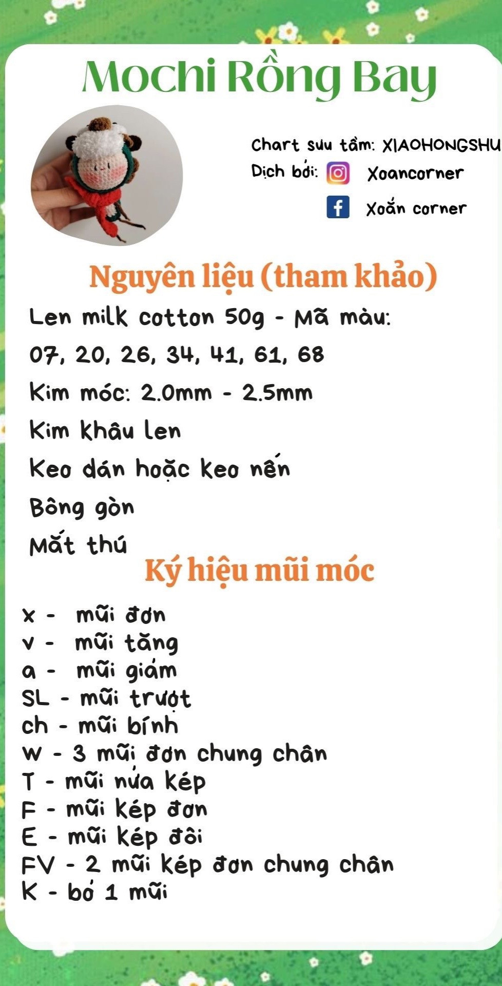 Chart móc len Mochi Rồng bay màu xanh và trắng
