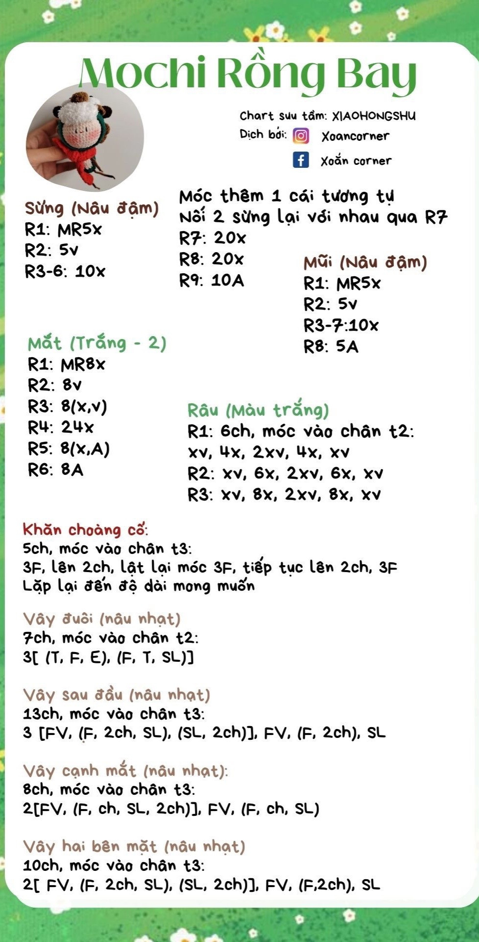 Chart móc len Mochi Rồng bay màu xanh và trắng