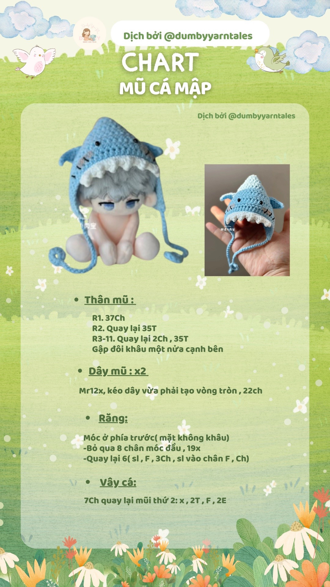 Chart Móc Len Mũ Cá Mập Xanh Dành Cho Búp Bê