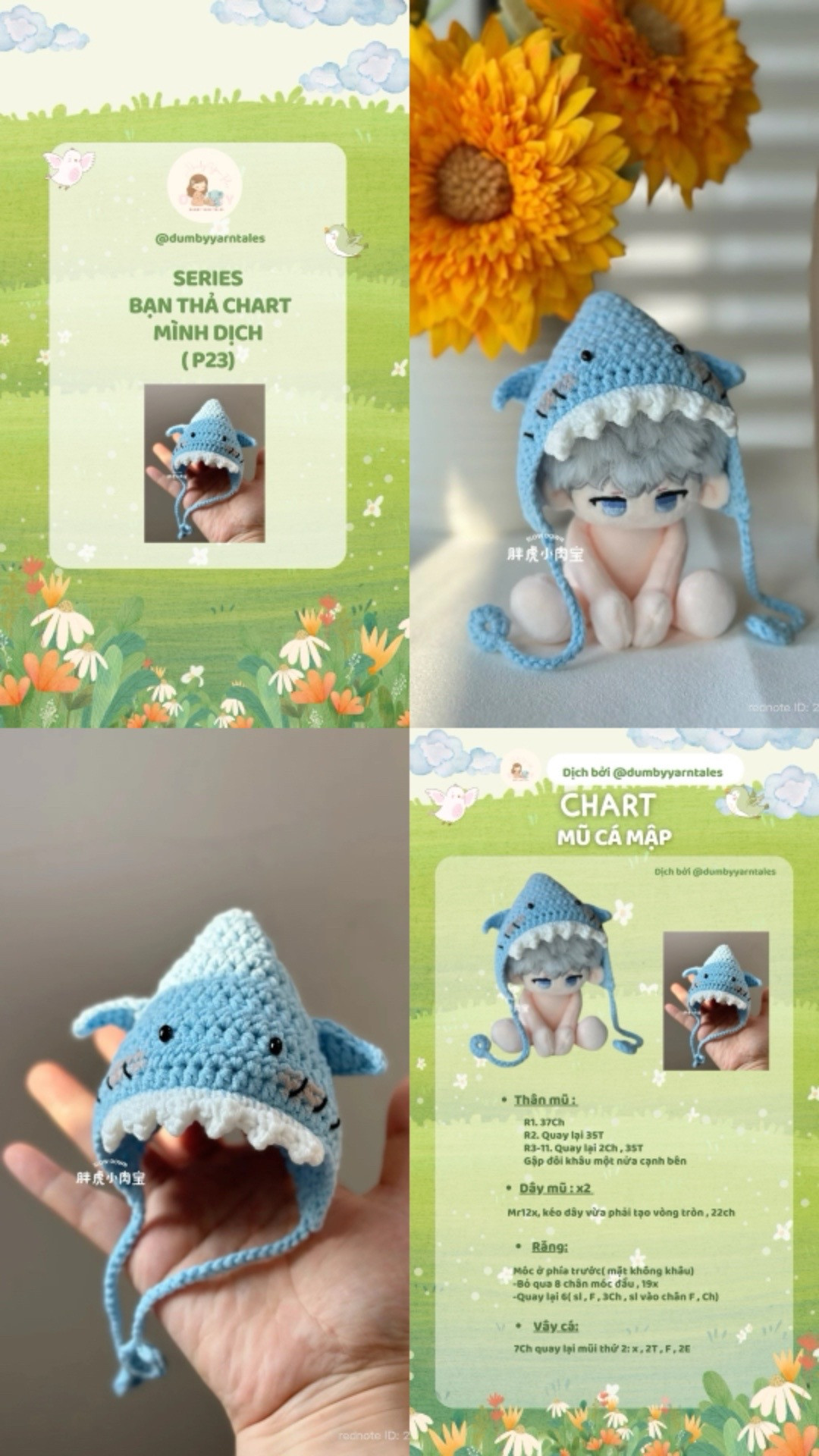 Chart Móc Len Mũ Cá Mập Xanh Dành Cho Búp Bê