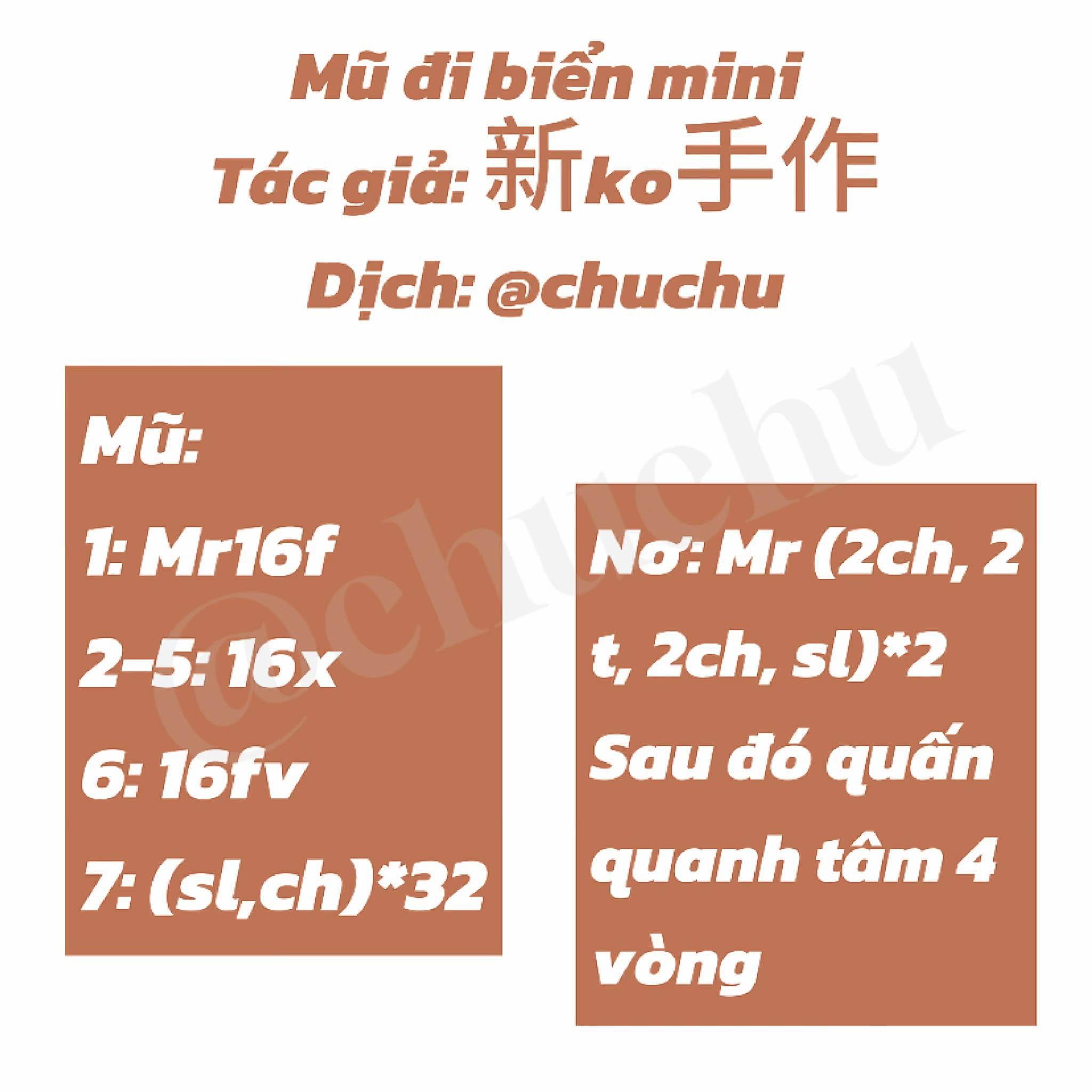 Chart Móc Len Mũ Đi Biển Mini Có Nơ Cam