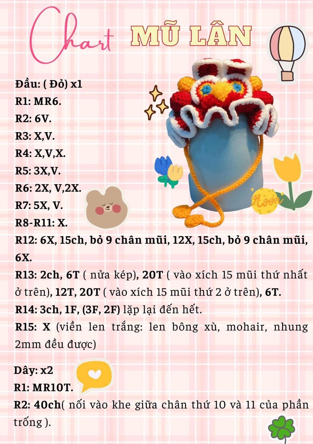 Chart Móc Len Mũ Lân và Mũ Xương Rồng Cho Thú Cưng