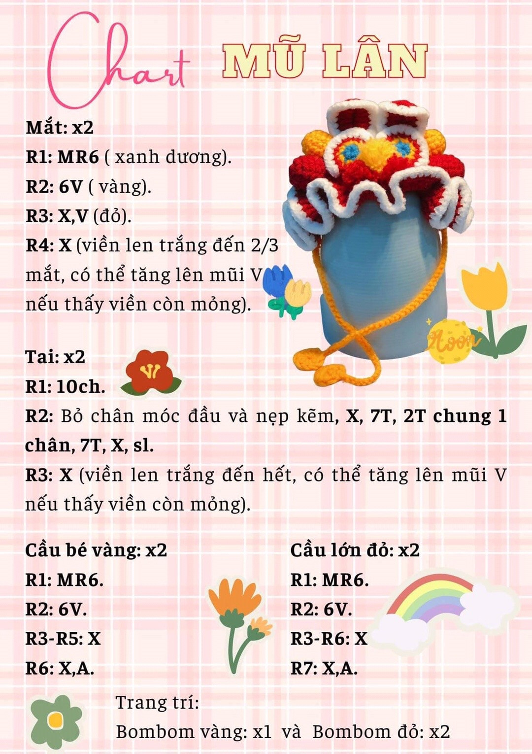 Chart Móc Len Mũ Lân và Mũ Xương Rồng Cho Thú Cưng