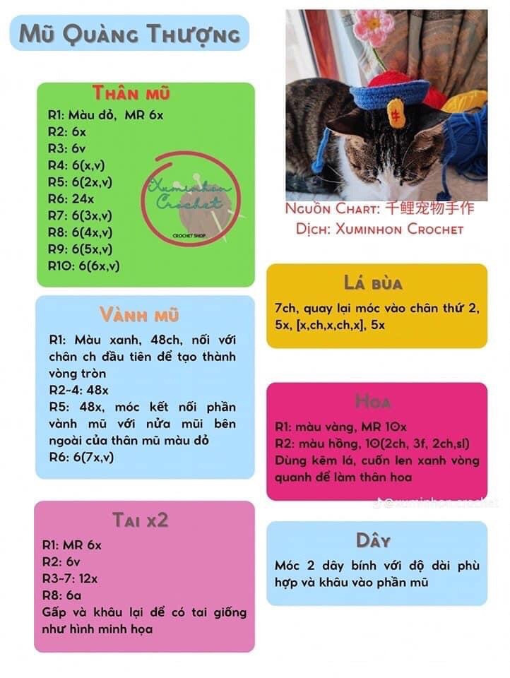 Chart Móc Len Mũ Lân và Mũ Xương Rồng Cho Thú Cưng