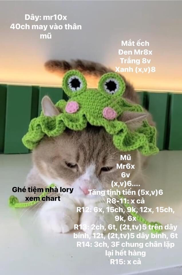 Chart Móc Len Mũ Lân và Mũ Xương Rồng Cho Thú Cưng