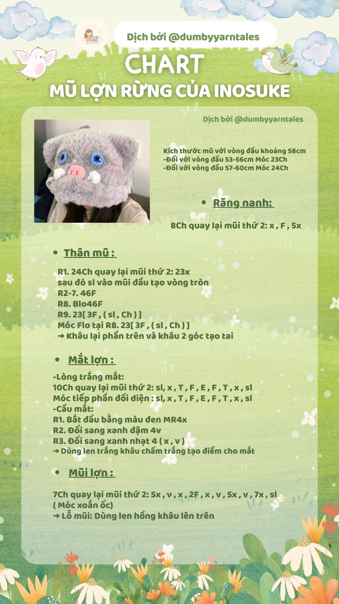 Chart móc len mũ Lợn rừng Inosuke màu xám