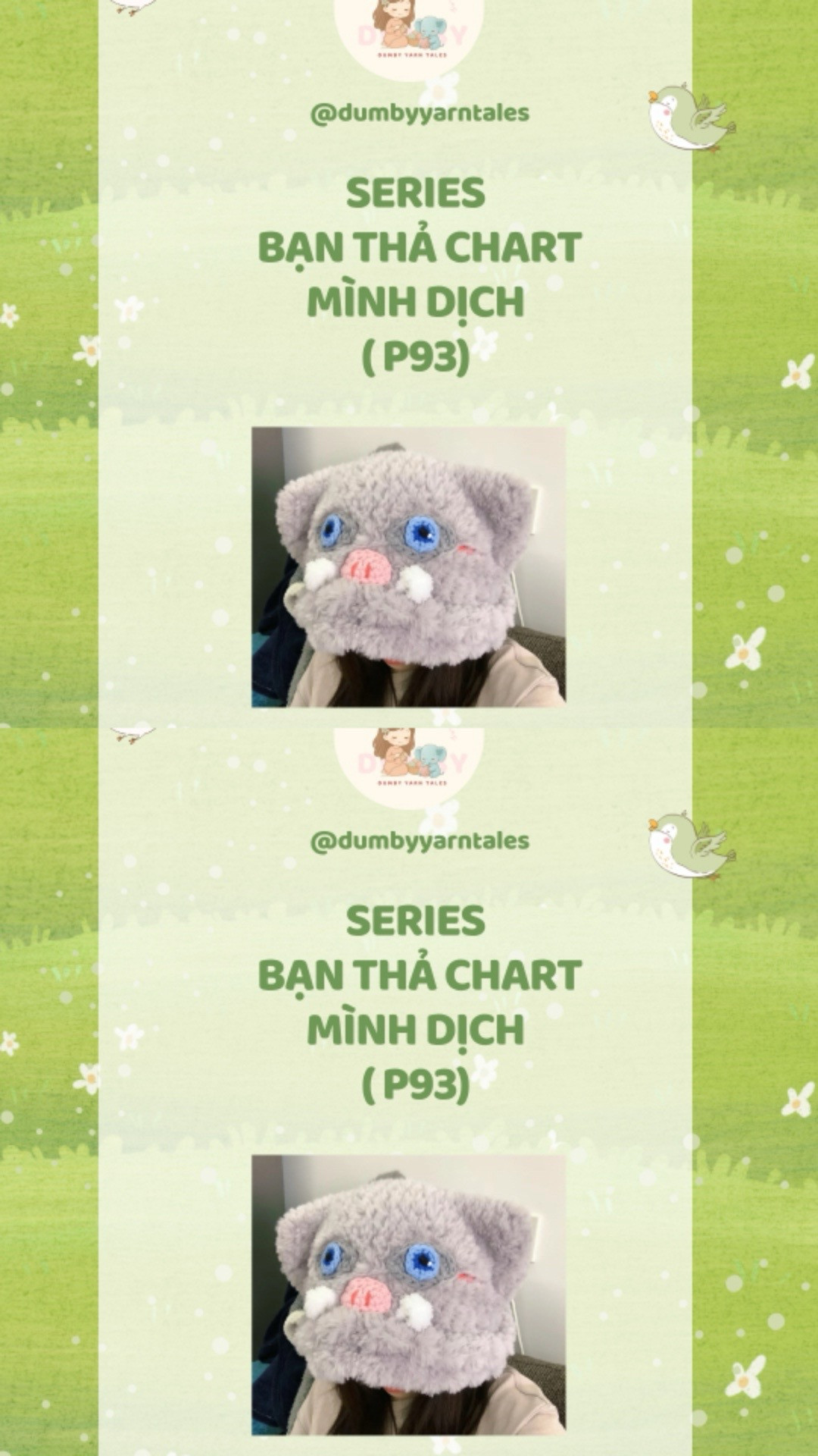 Chart móc len mũ Lợn rừng Inosuke màu xám