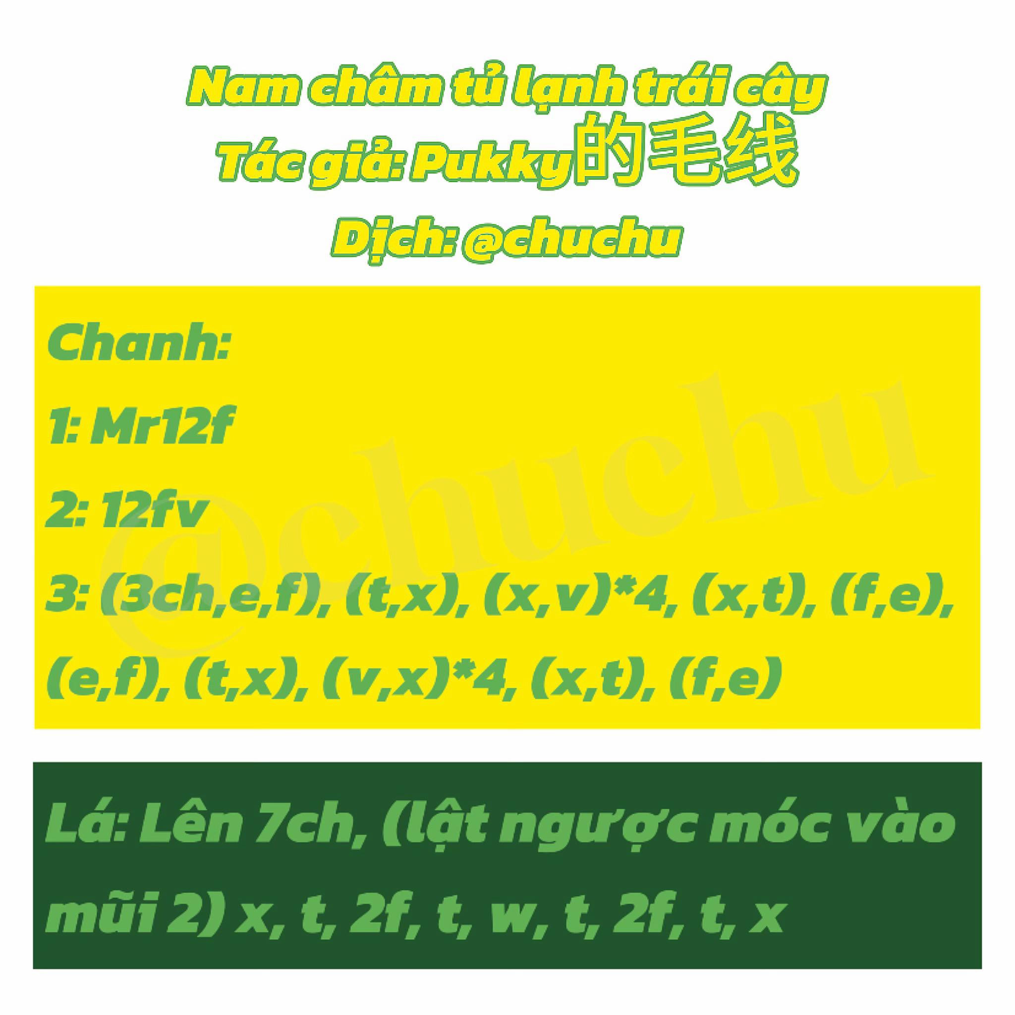 Chart móc len nam châm tủ lạnh hình trái cây: Chanh, Dưa hấu, Bơ