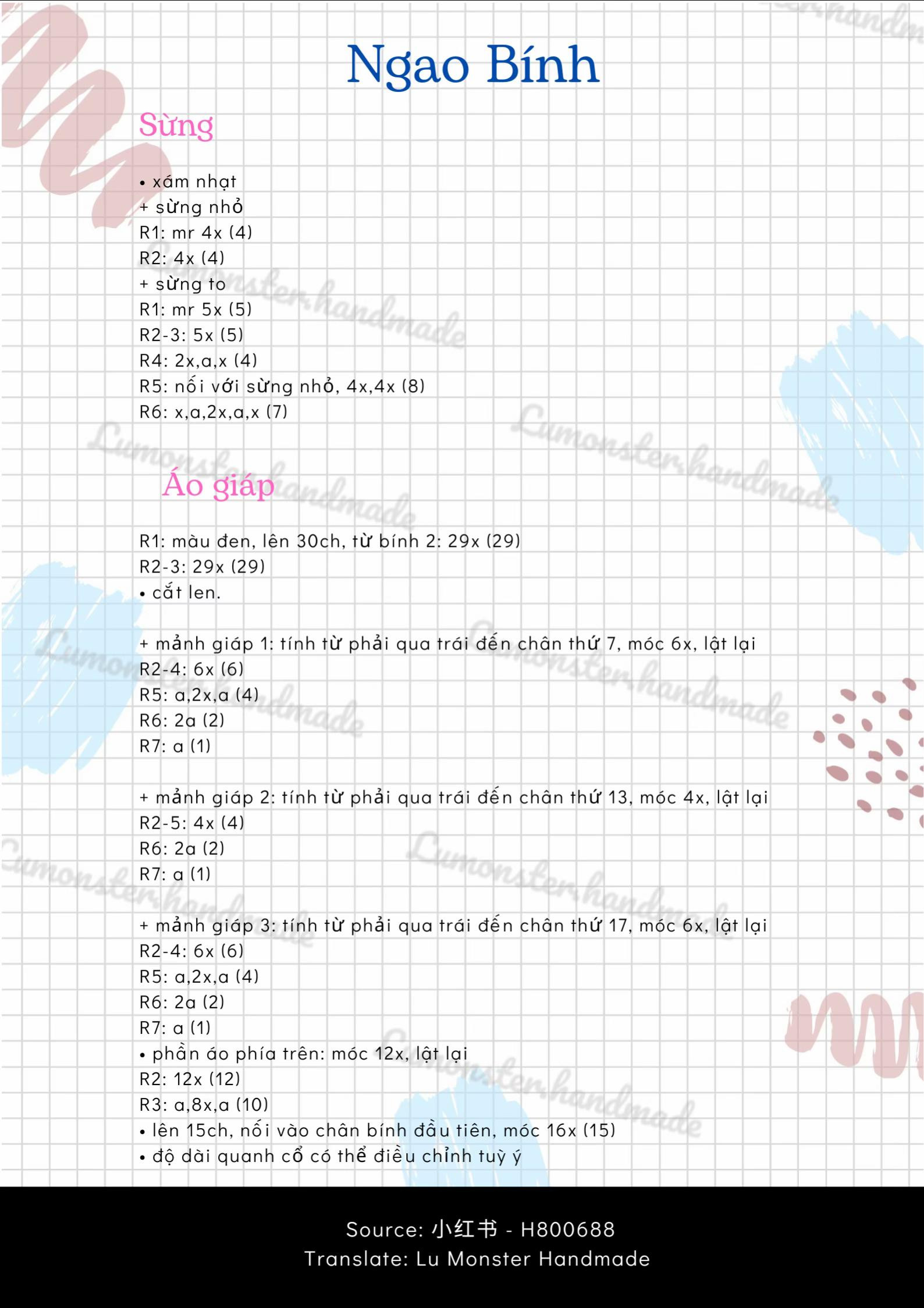 Chart móc len Ngao Bính - Nhân vật mặc giáp xám và đen