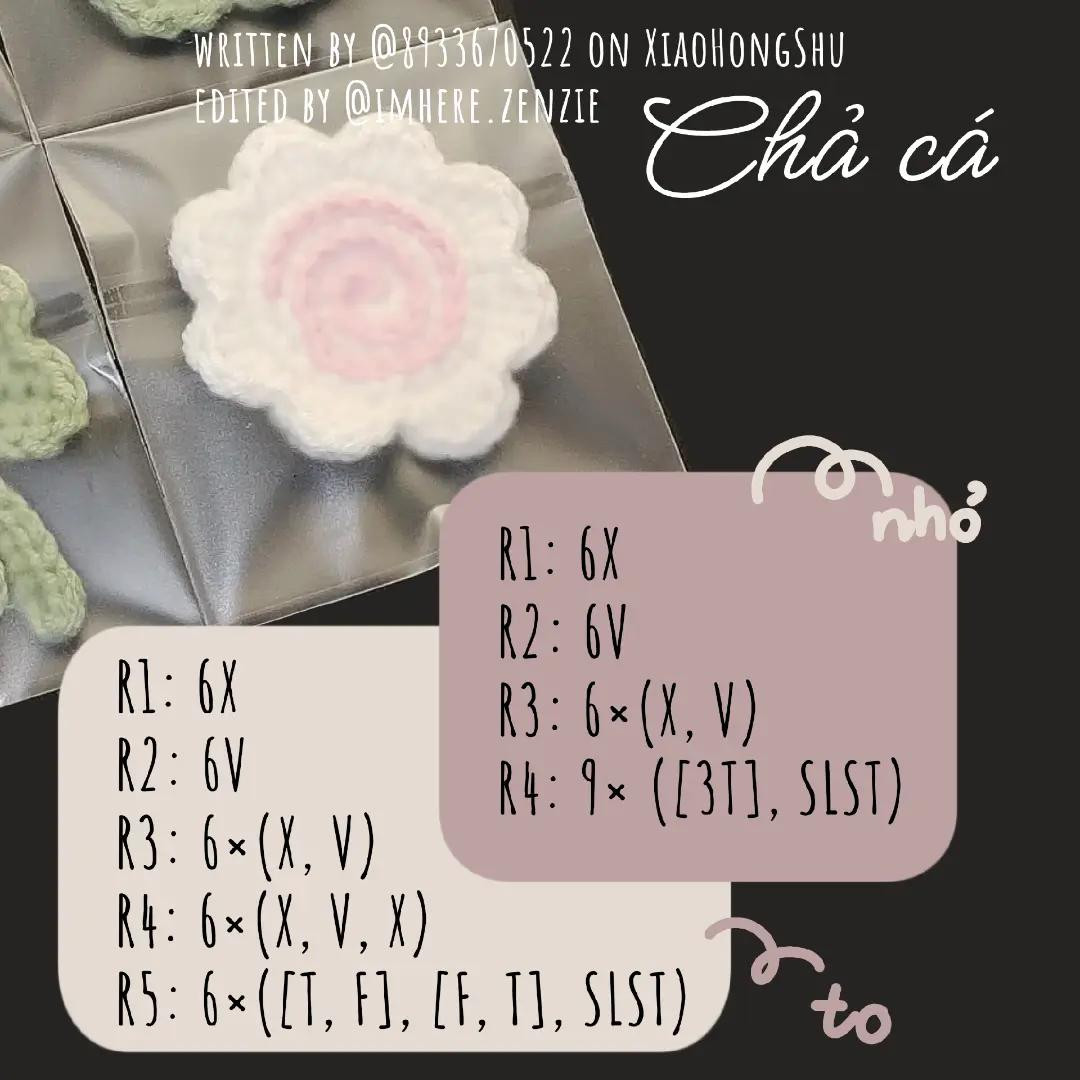 Chart móc len ngôi sao, hoa tím, cỏ 4 lá và chà cá màu pastel