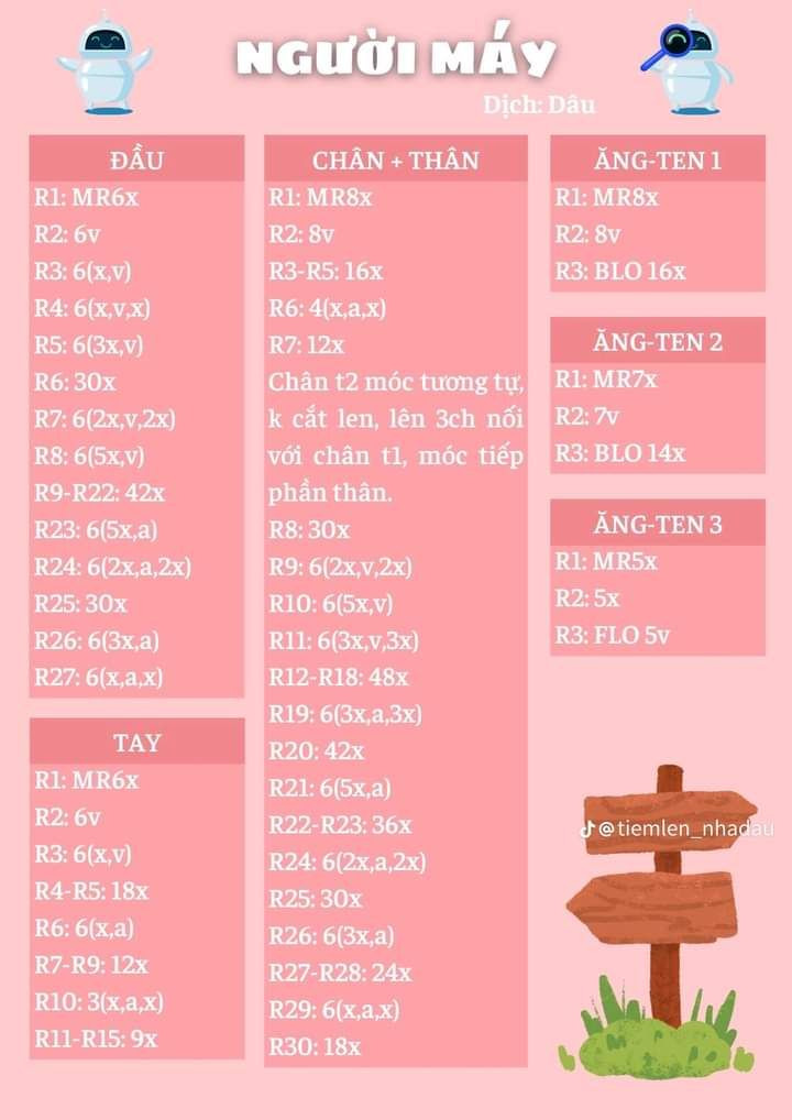 Chart móc len người máy màu kem dễ thương